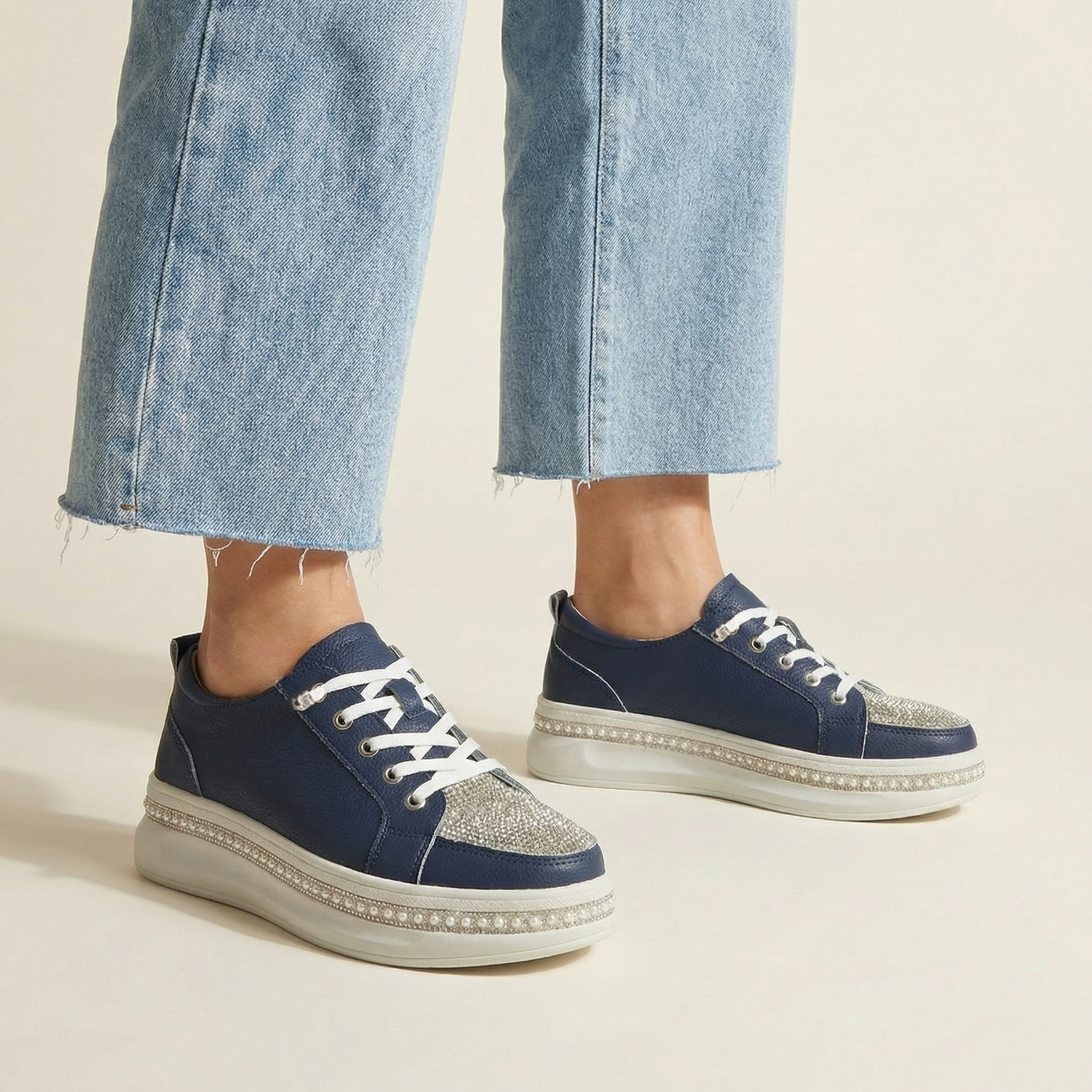 Matilda Navy Crystal Toe Platform Sneaker