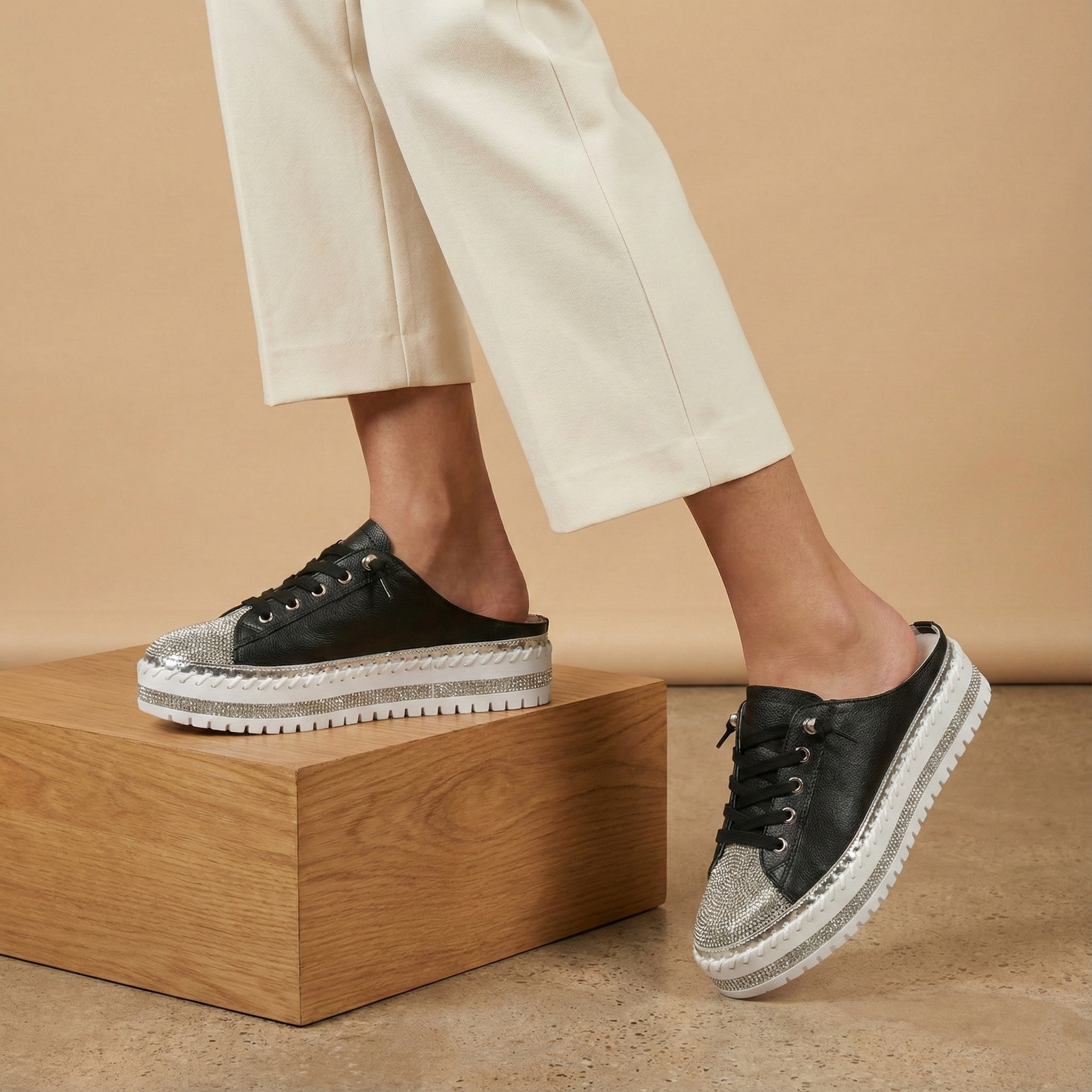 Mila Black Sparkle Toe Mule Sneaker