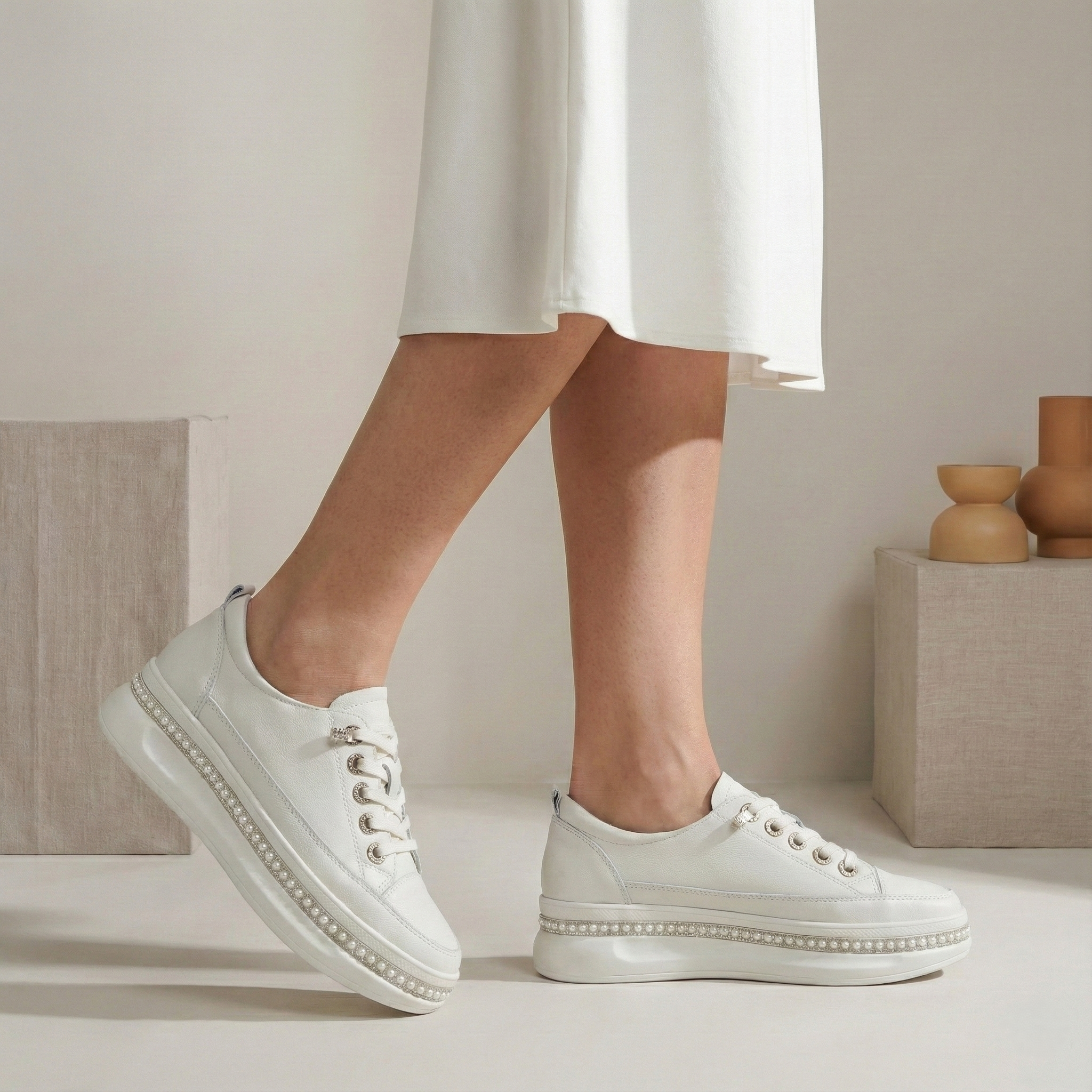 Florence Beige Pearl Platform Sneaker