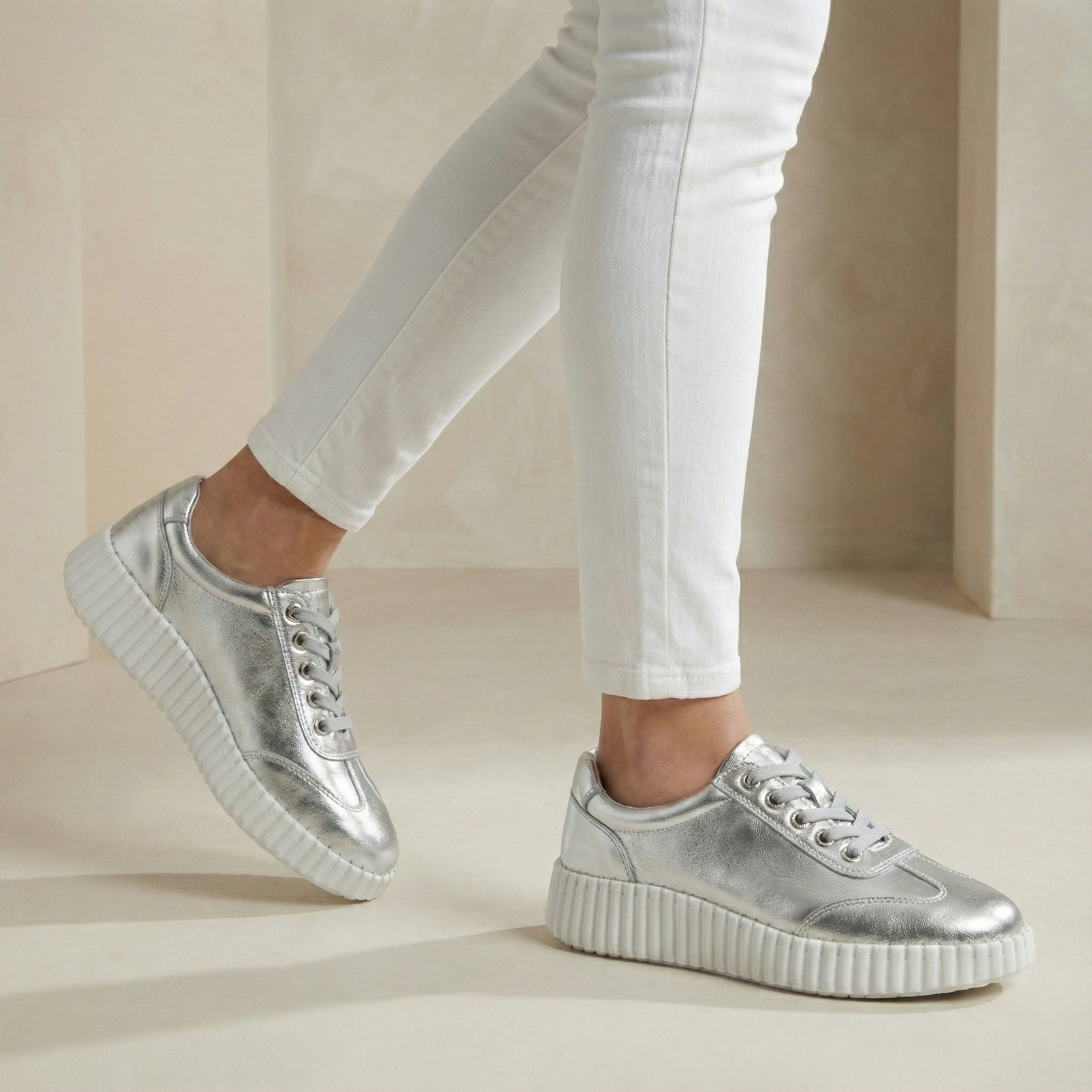 Valencia Silver Metallic Platform Sneaker