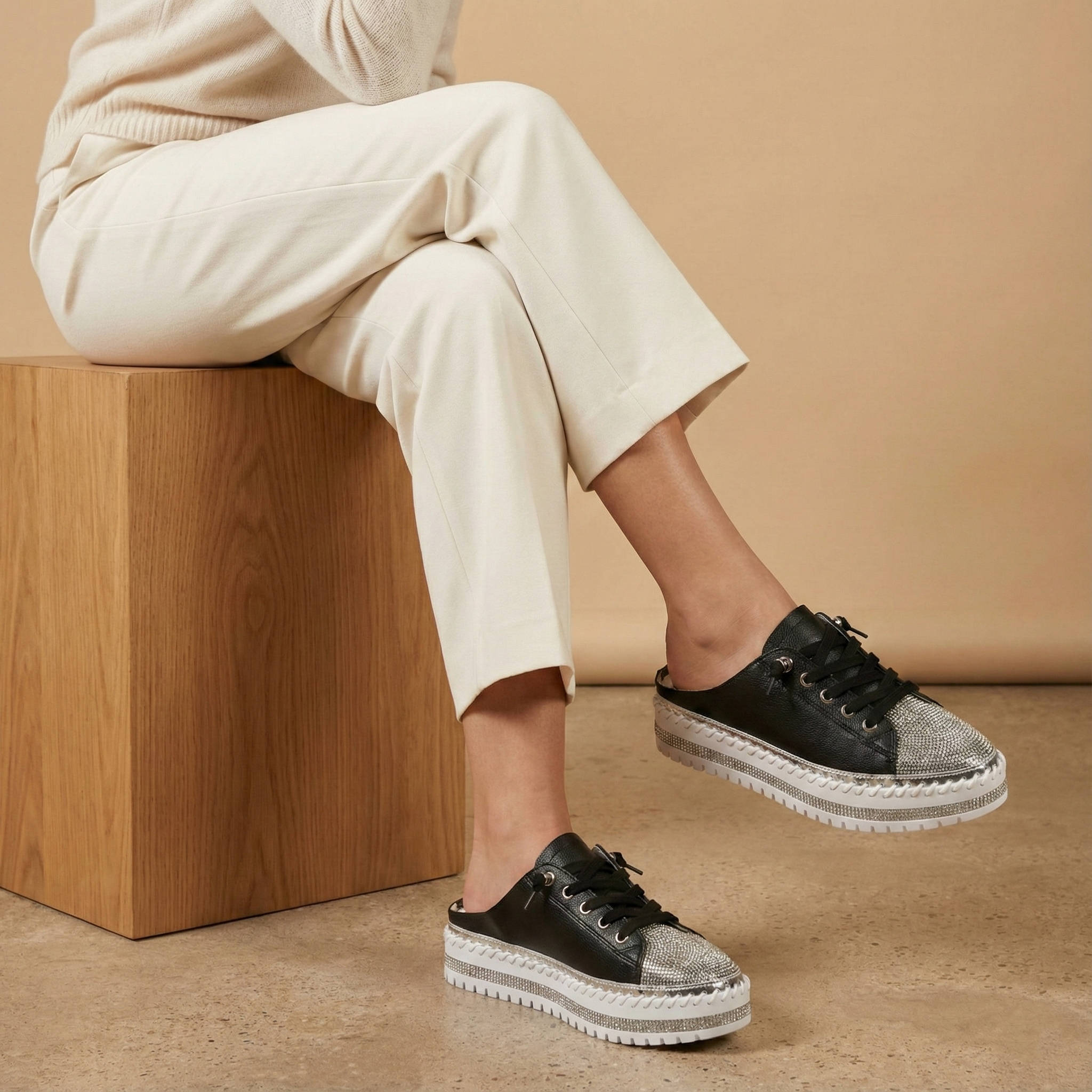 Mila Black Sparkle Toe Mule Sneaker