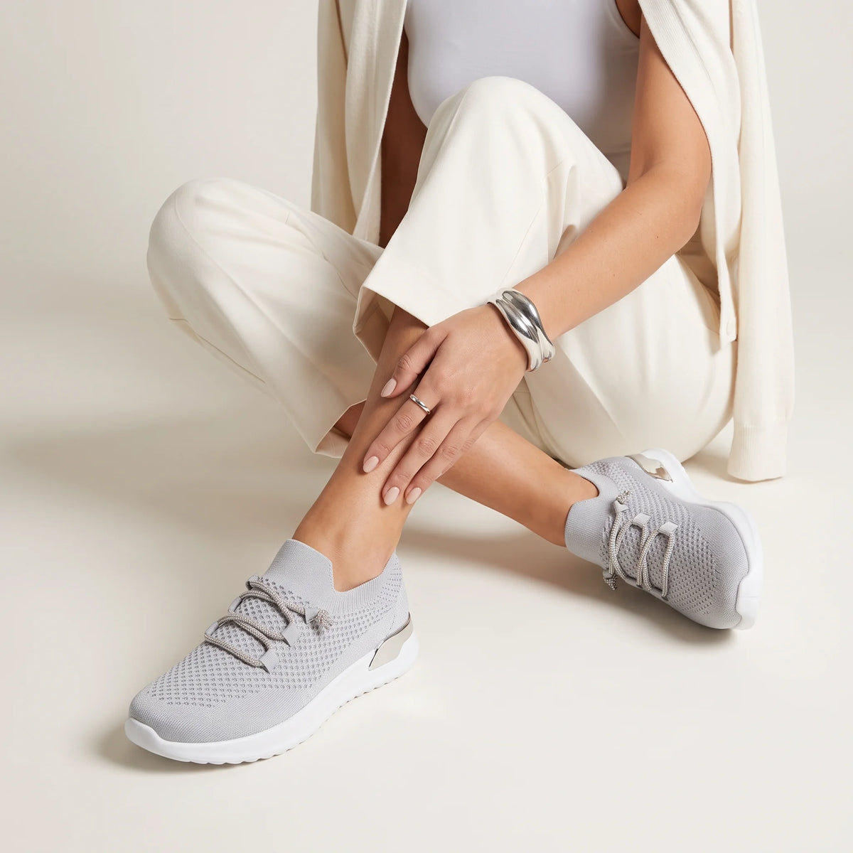 Luna Grey Knit Lace-Up Sneaker