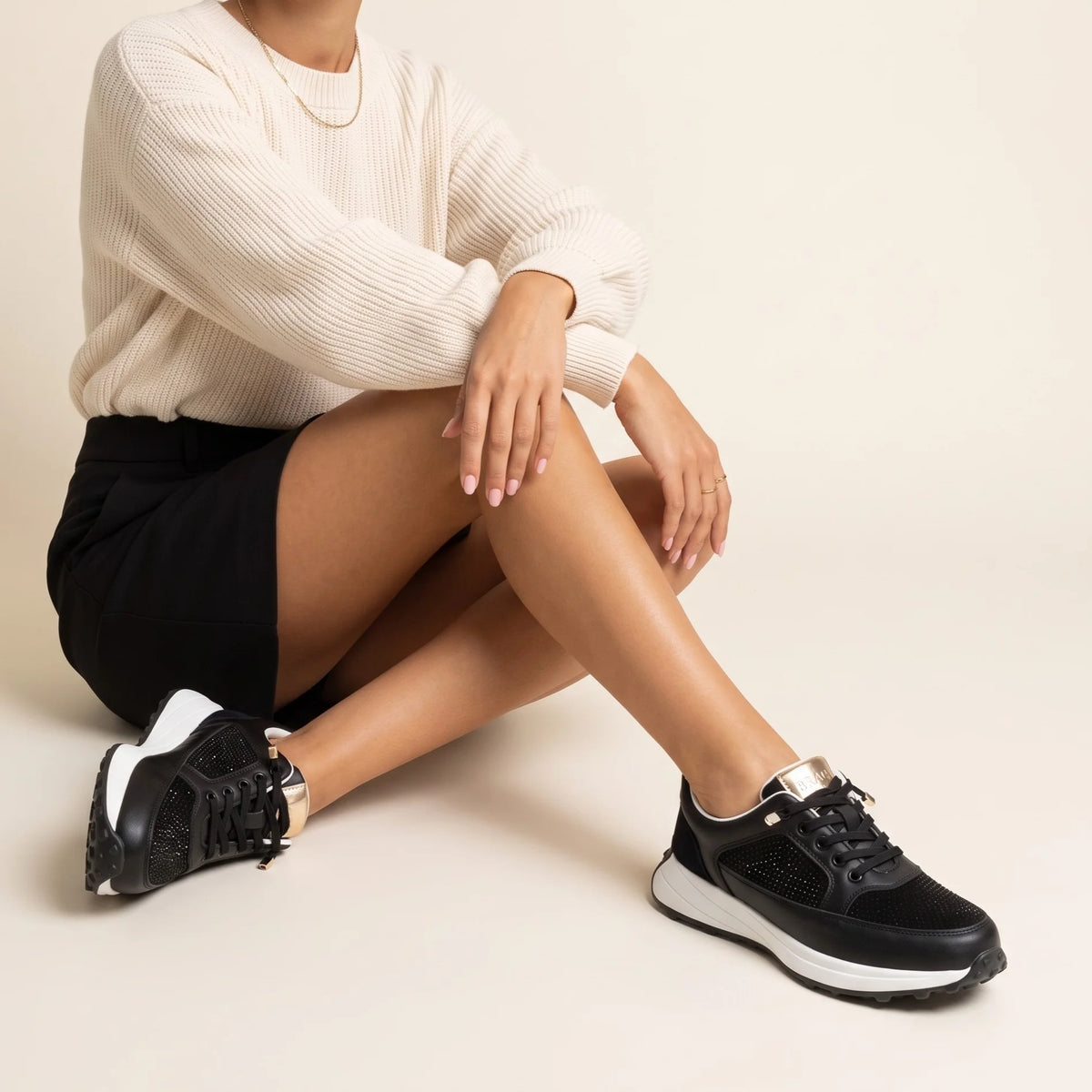 Vera Black Diamante Platform Runner Sneakers