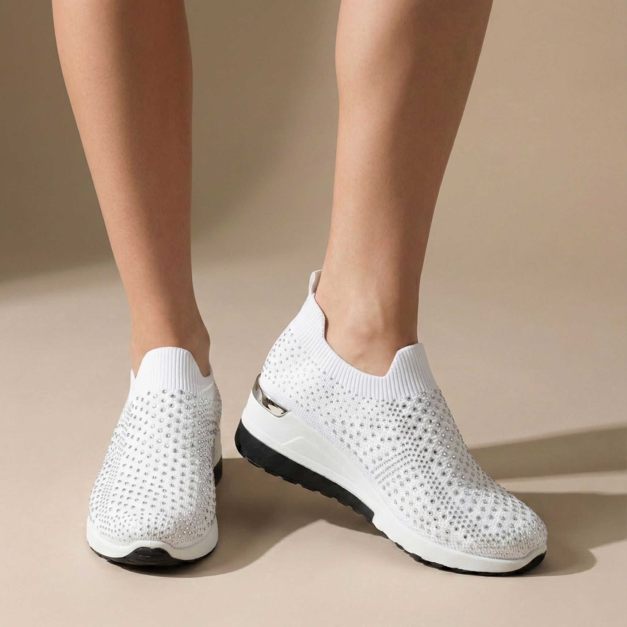 Serena White Crystal Knit Wedge Sneaker