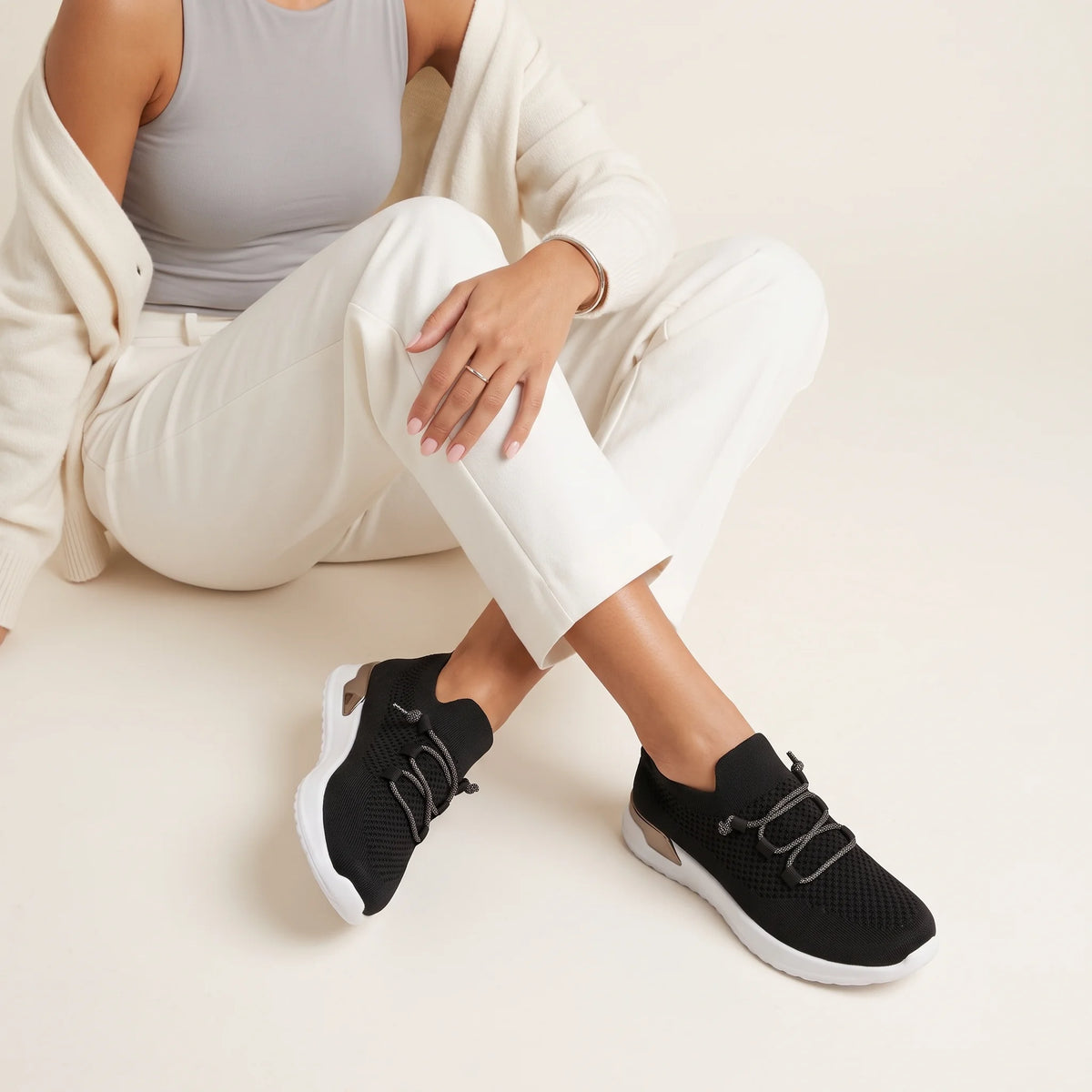 Luna Black Knit Lace-Up Sneaker