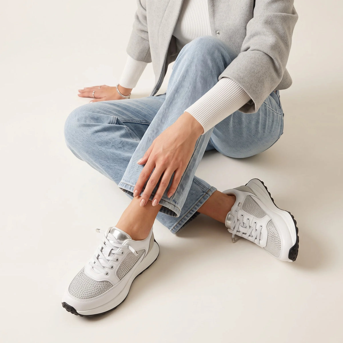 Vera White Diamante Platform Runner Sneakers