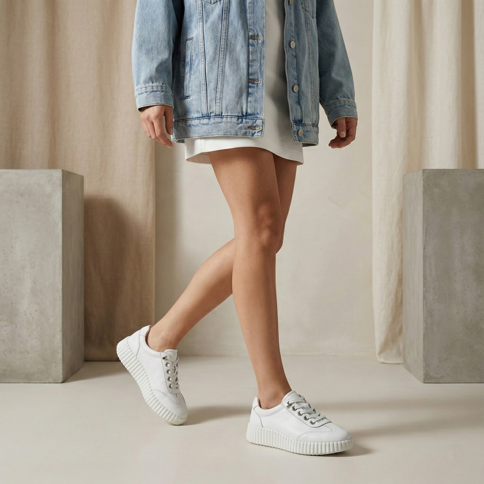 Valencia White Leather Platform Sneaker