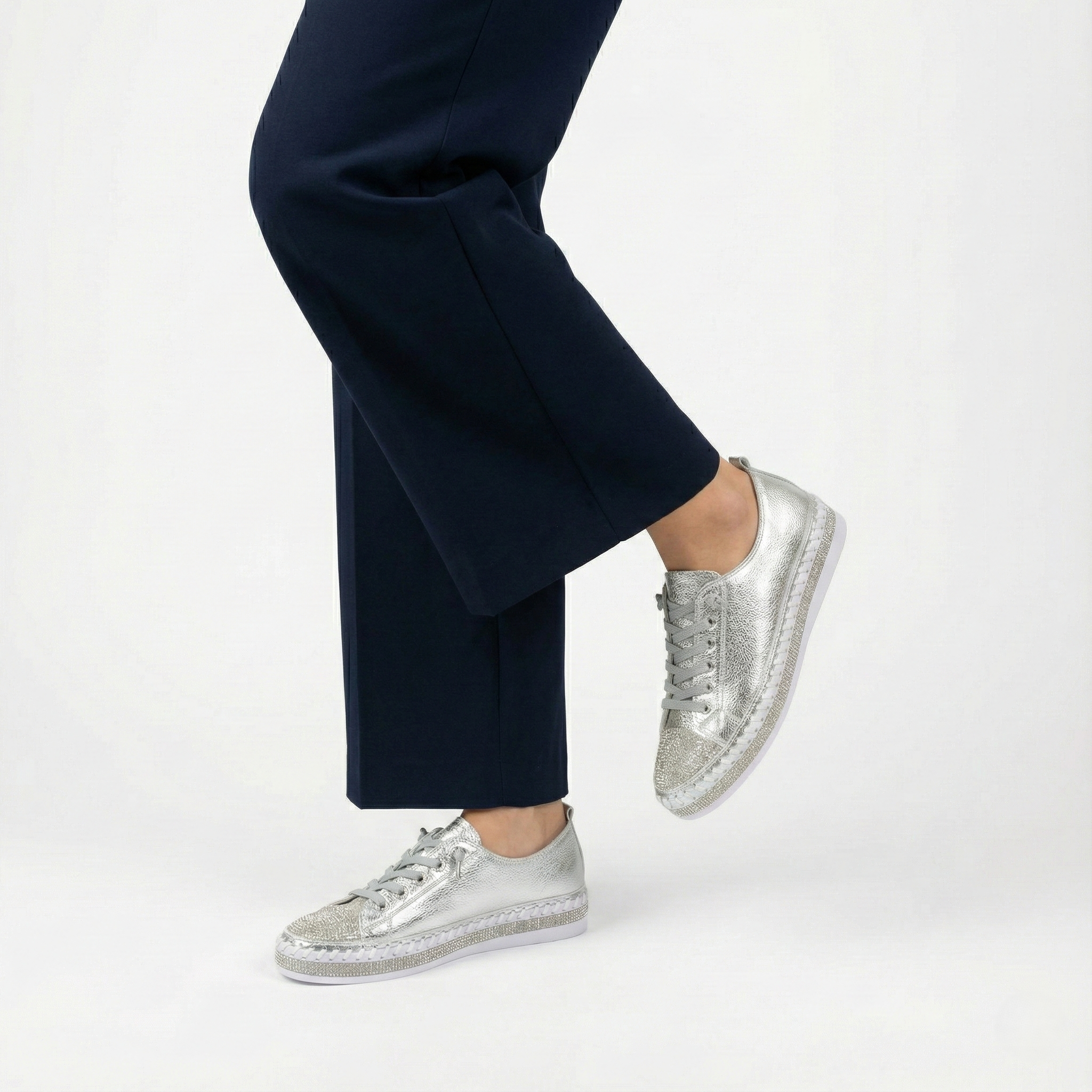 Sofia Silver Crystal Toe Leather Sneaker