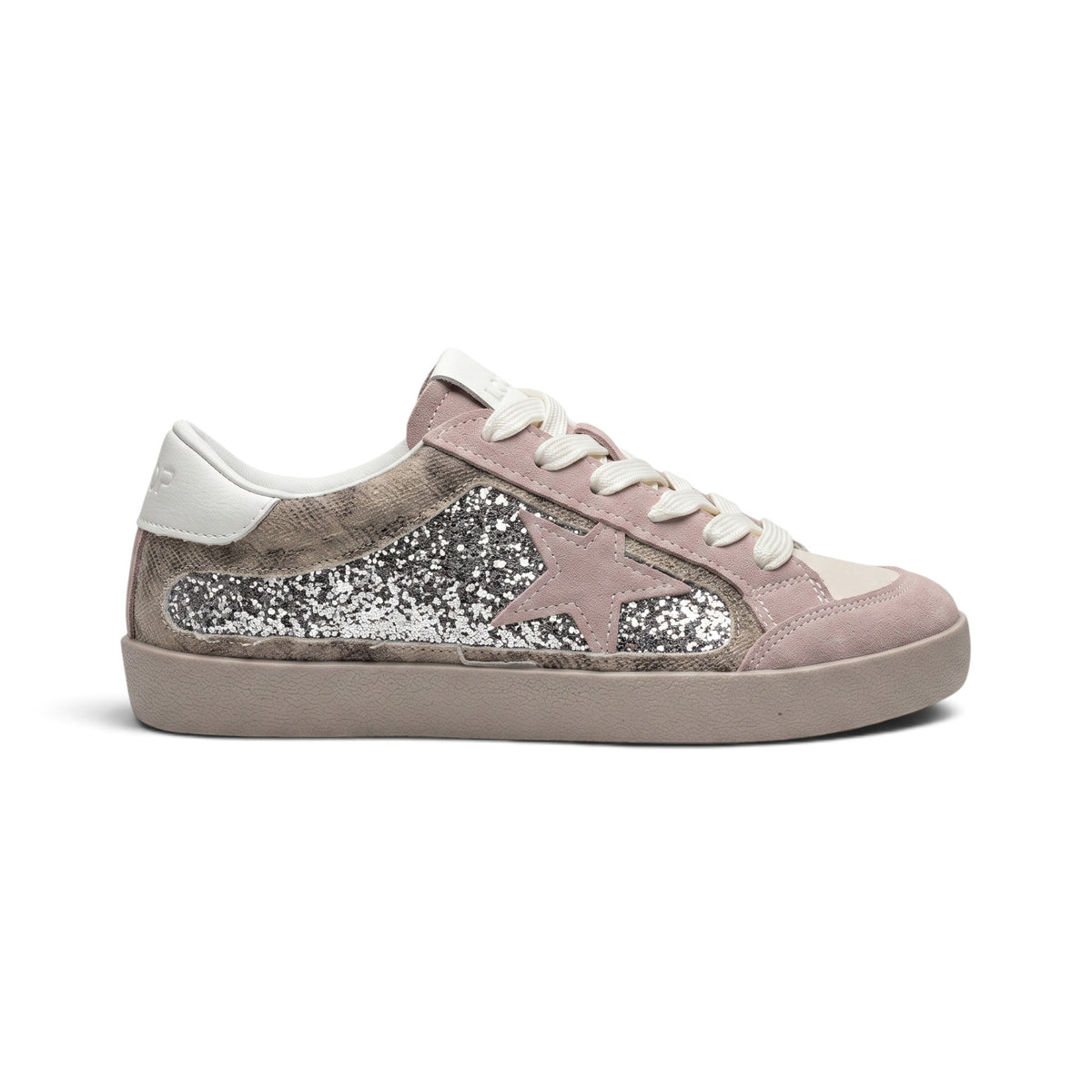 Ari Silver Glitter Panel Star Sneakers
