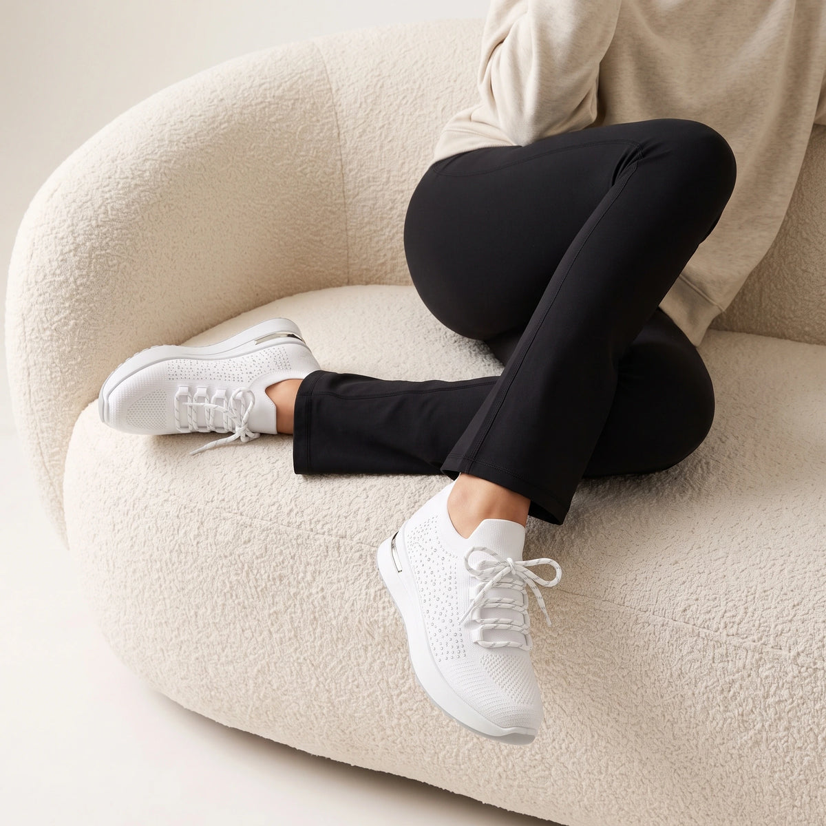 Aurelia White Diamante Knit Sneakers