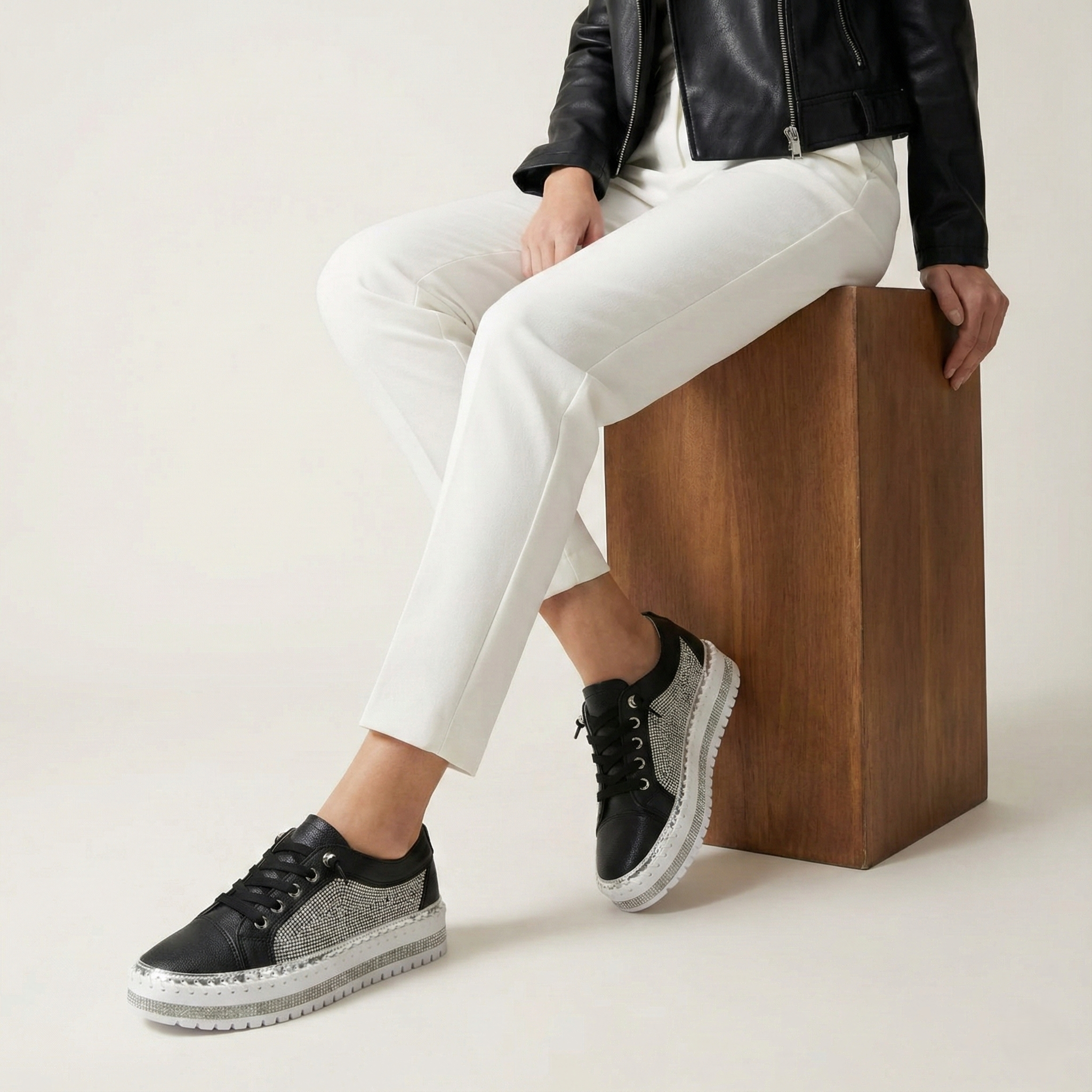 Virella Black Crystal Panel Platform Sneaker