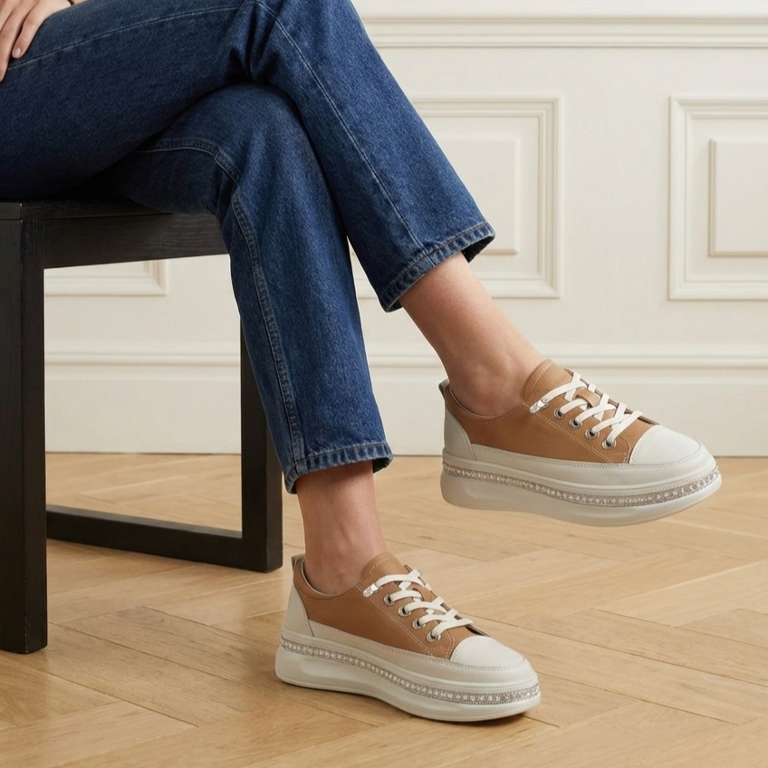 Florence Camel Pearl Platform Sneaker