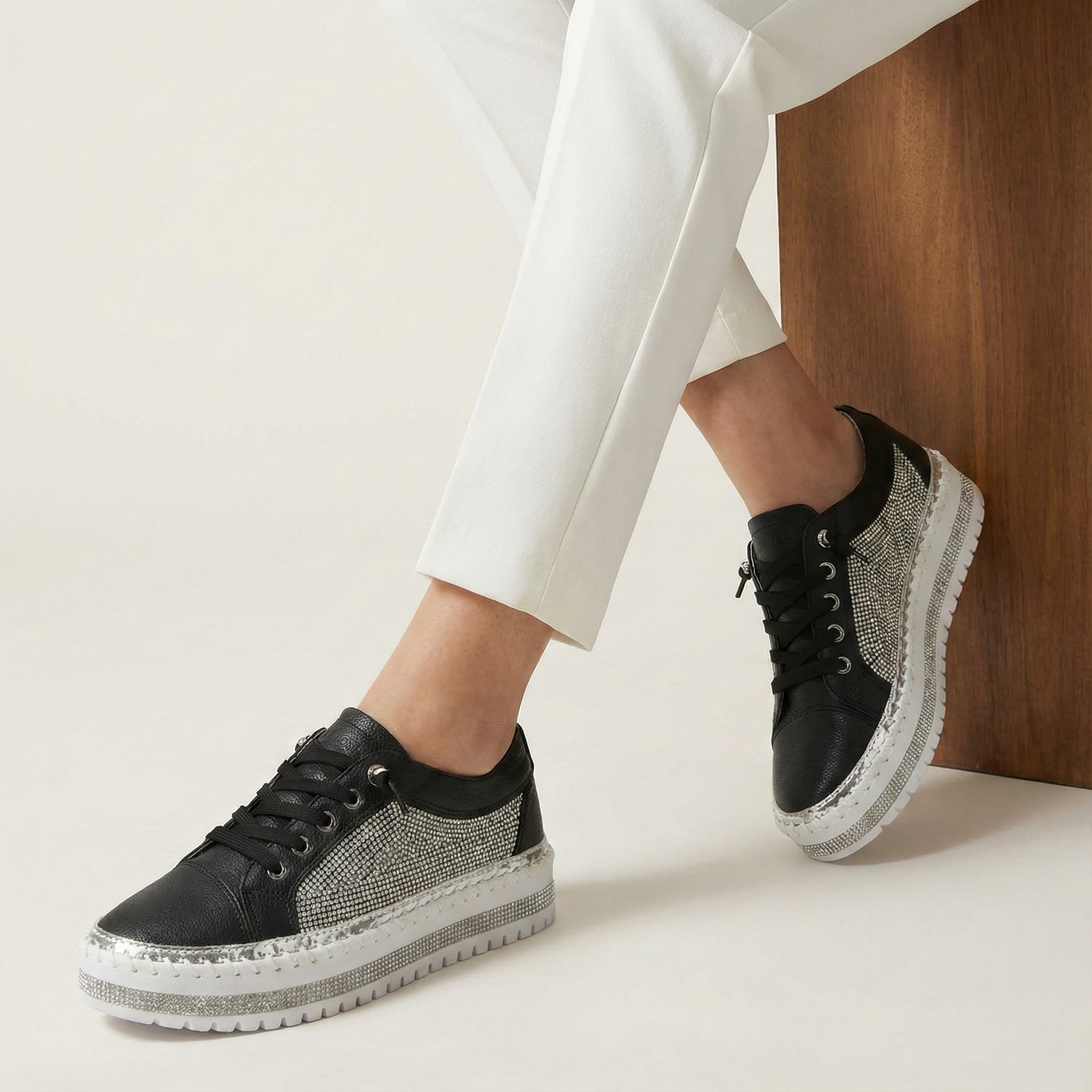 Virella Black Crystal Panel Platform Sneaker