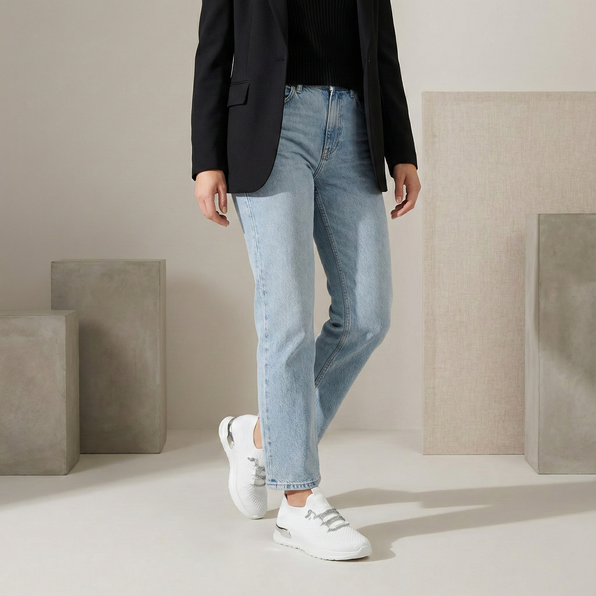Luna White Knit Lace-Up Sneaker