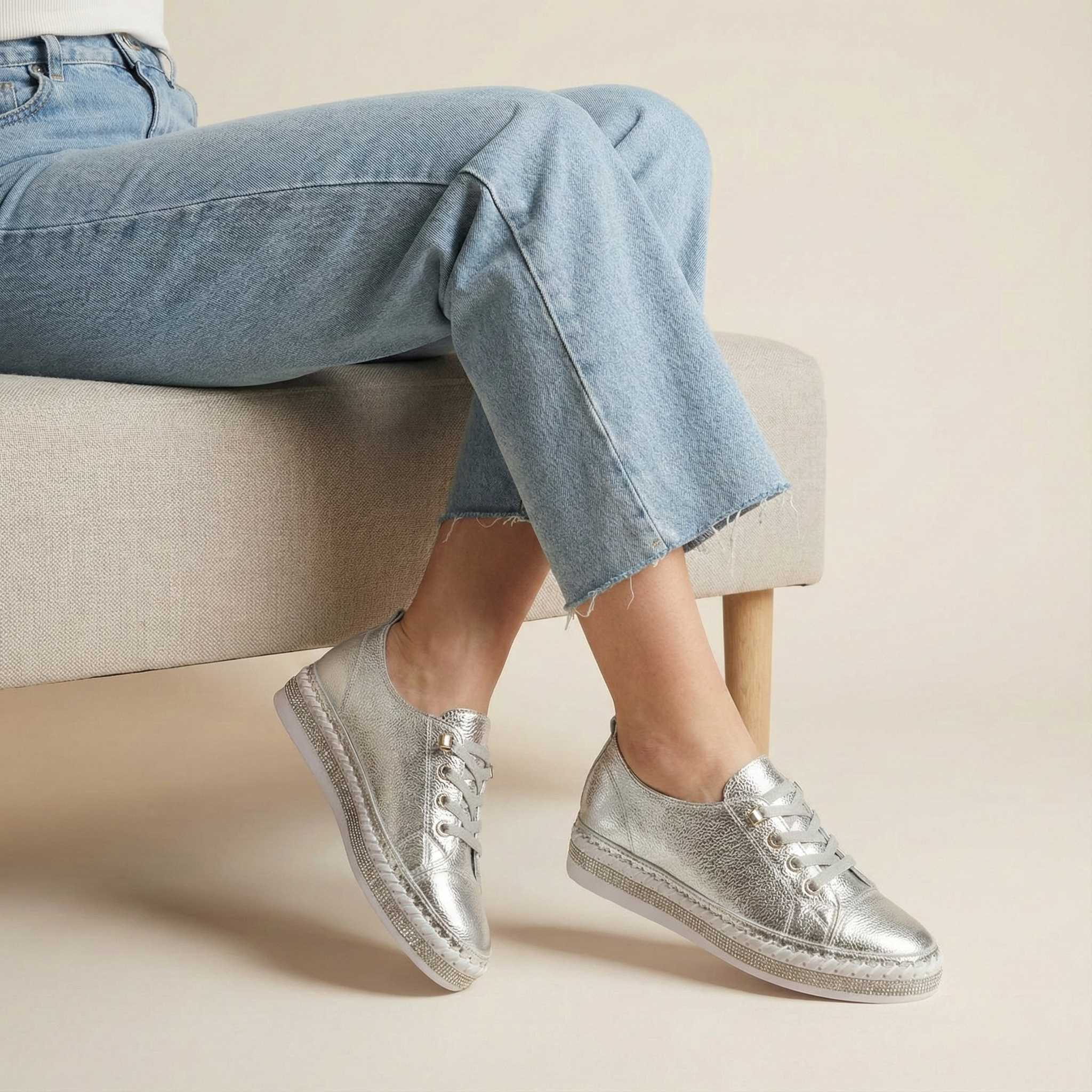 Harper Silver Crystal Trim Leather Sneaker