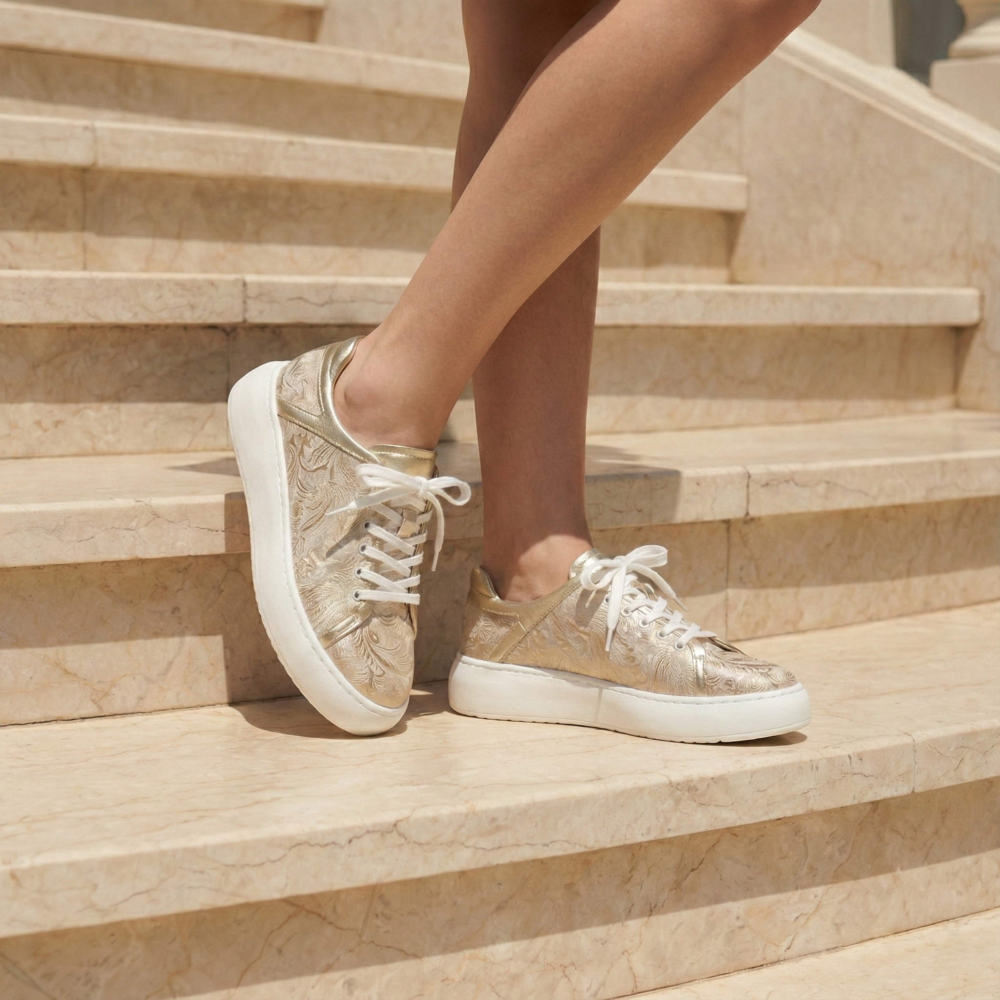 Vela Gold Floral Platform Sneaker