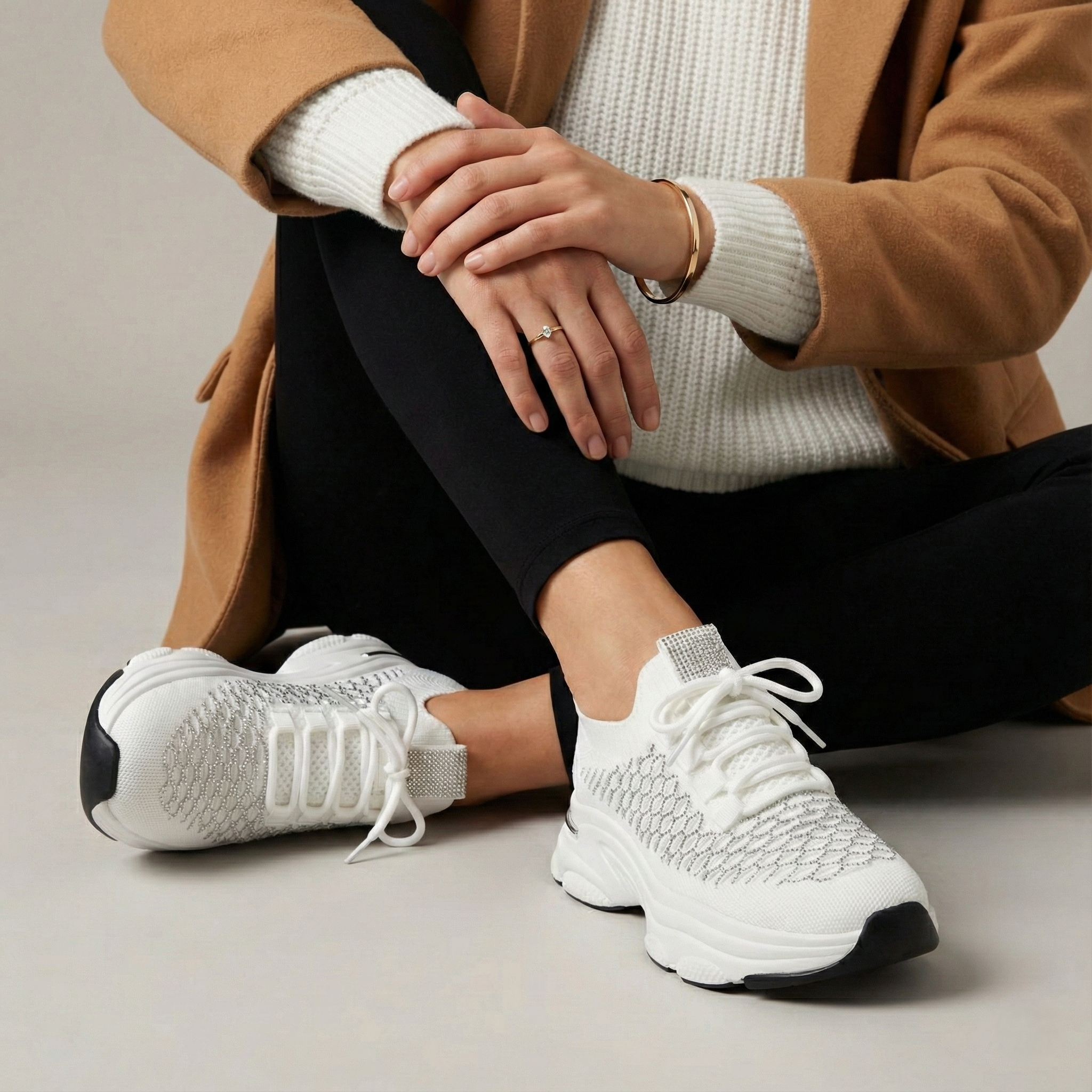 Bianca White Sparkle Knit Sneaker