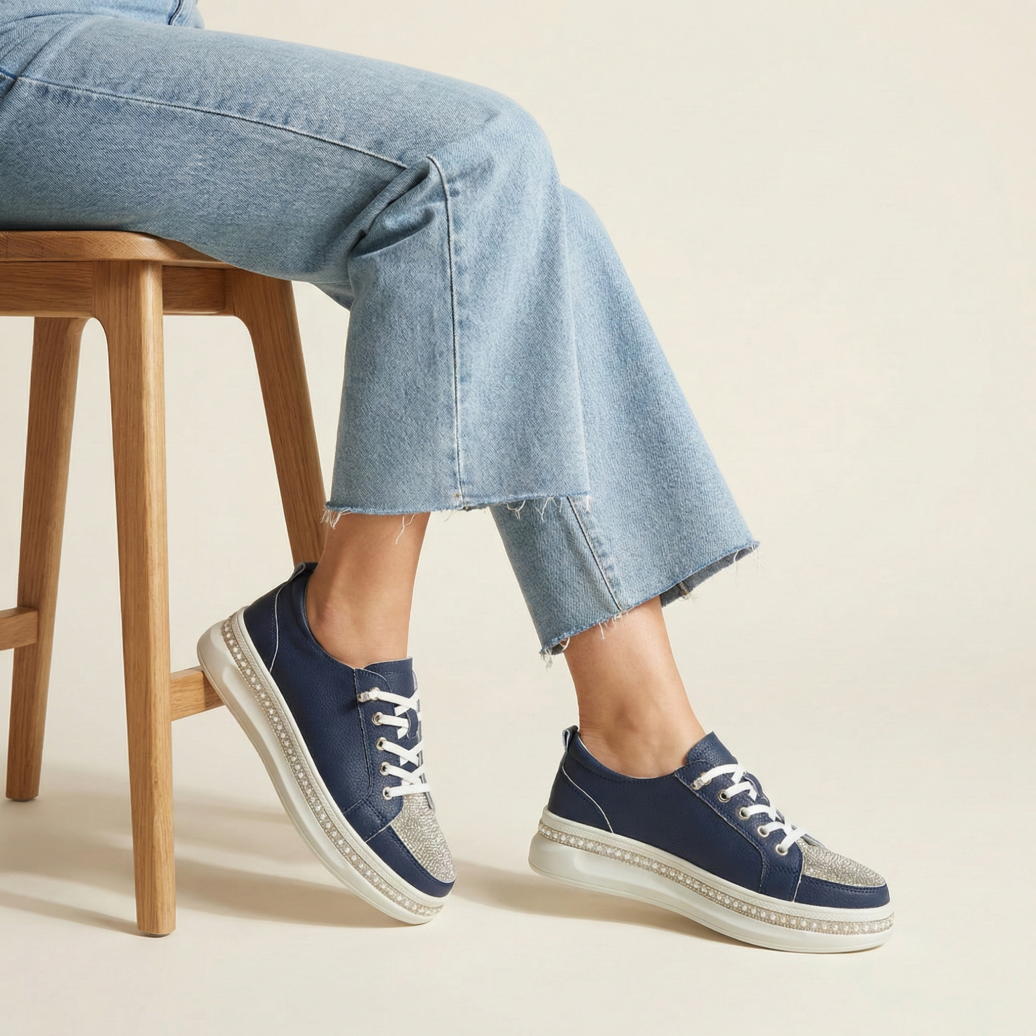 Matilda Navy Crystal Toe Platform Sneaker