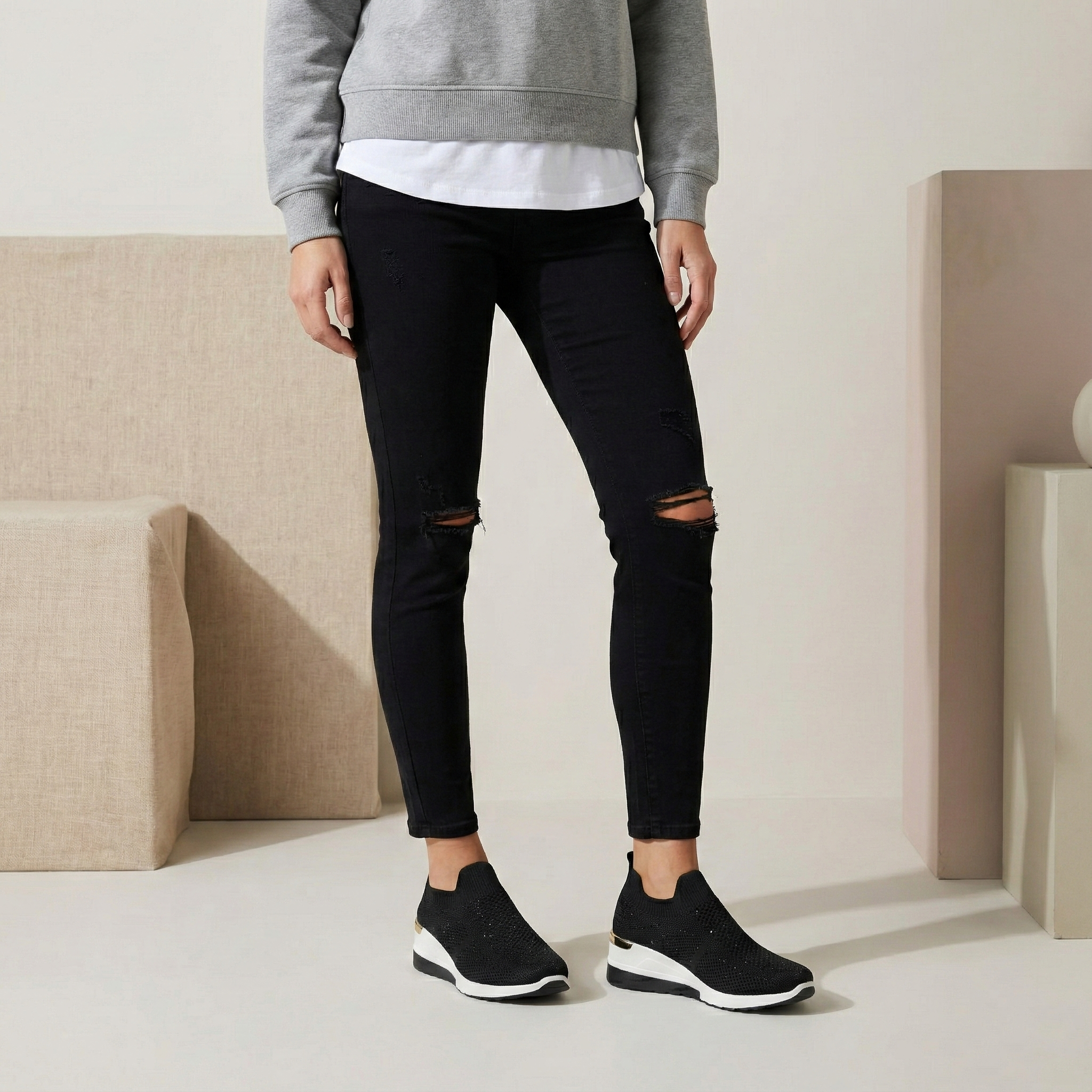 Serena Black Crystal Knit Wedge Sneaker