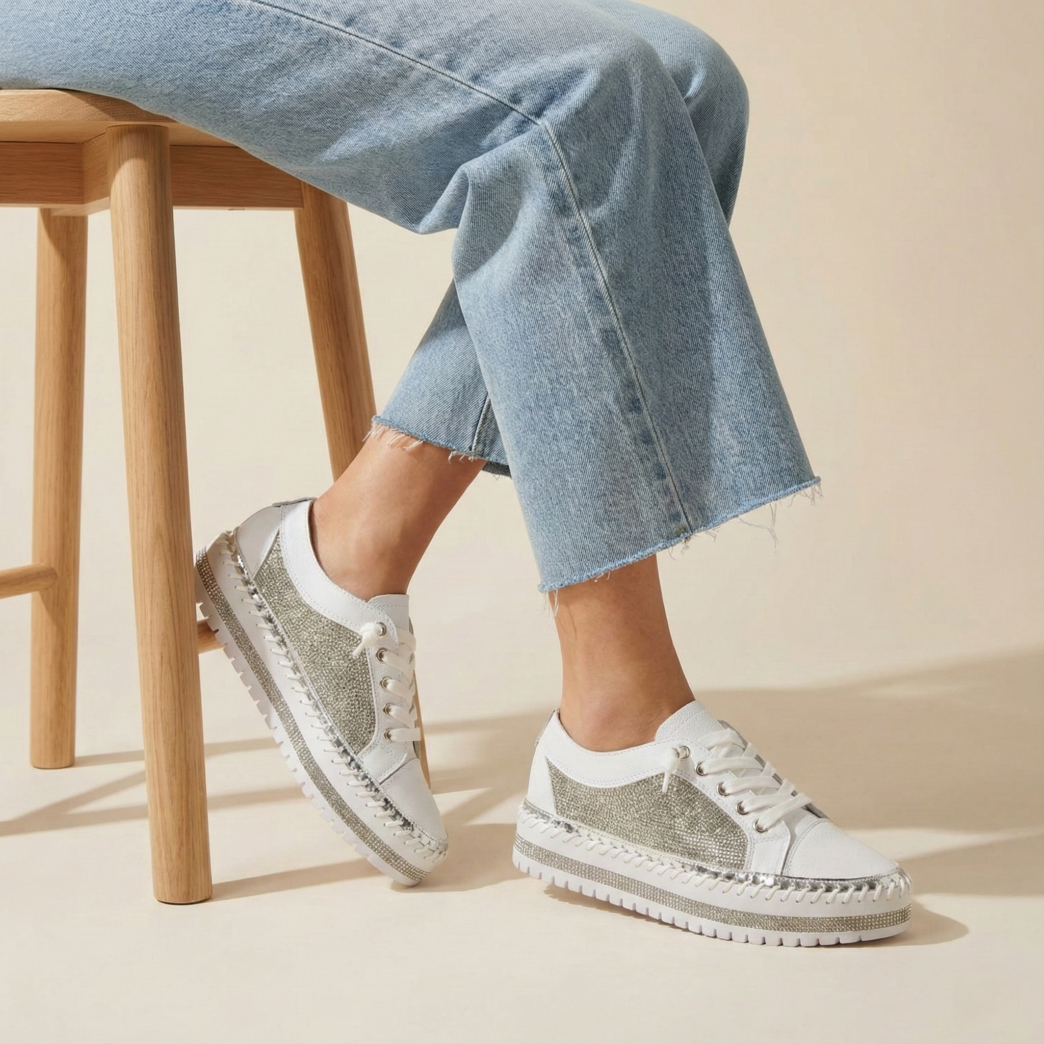 Virella White Crystal Panel Platform Sneaker