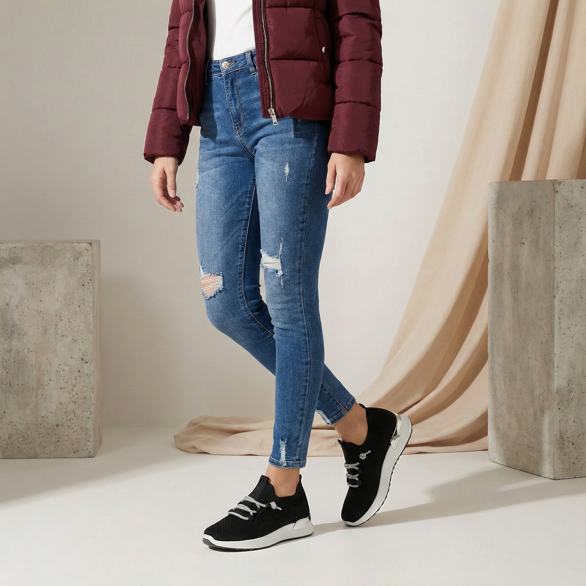 Luna Black Knit Lace-Up Sneaker