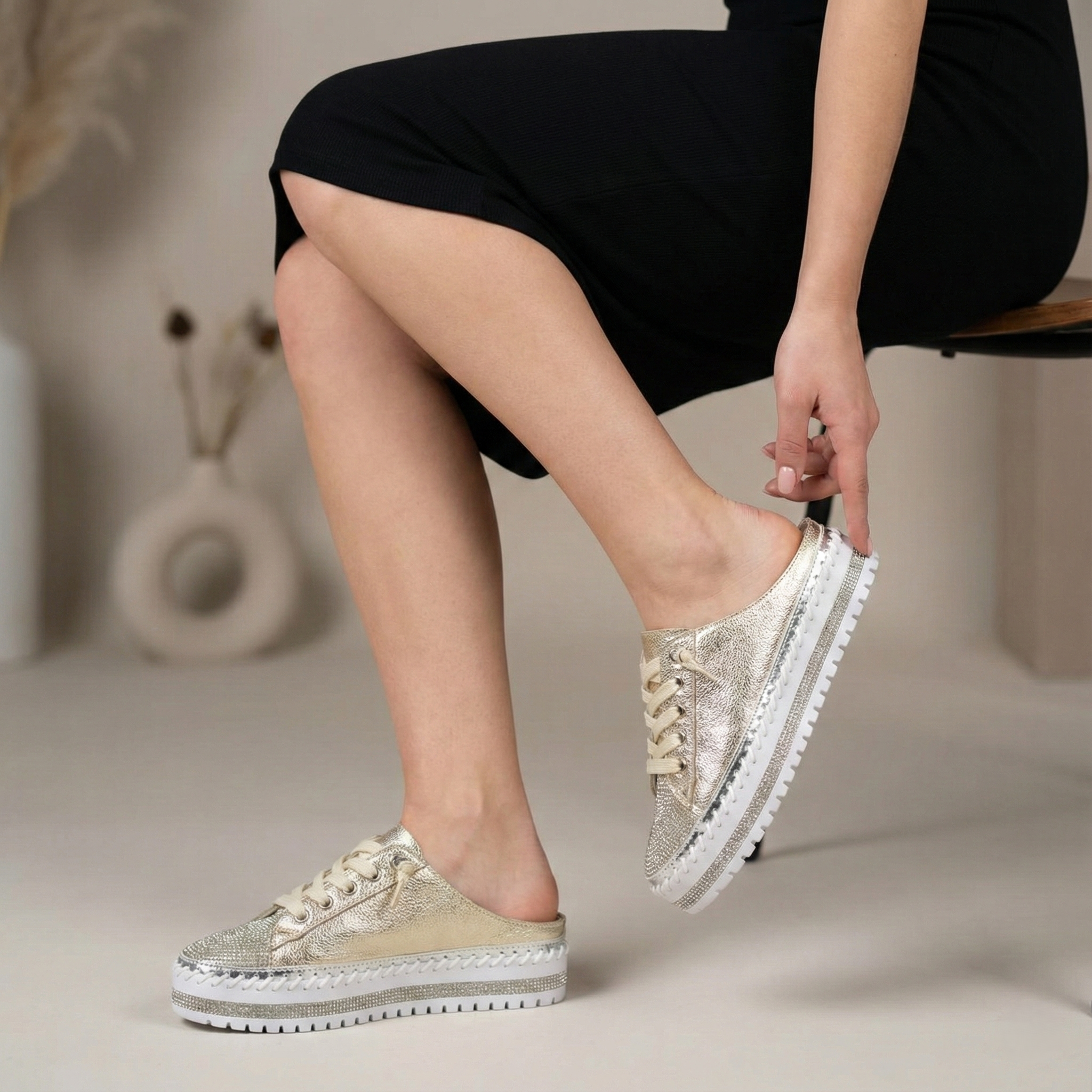 Mila Gold Sparkle Toe Mule Sneaker