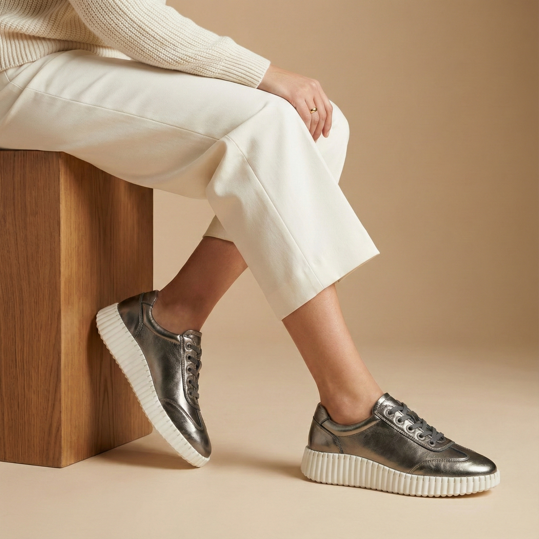 Valencia Gunmetal Metallic Platform Sneaker