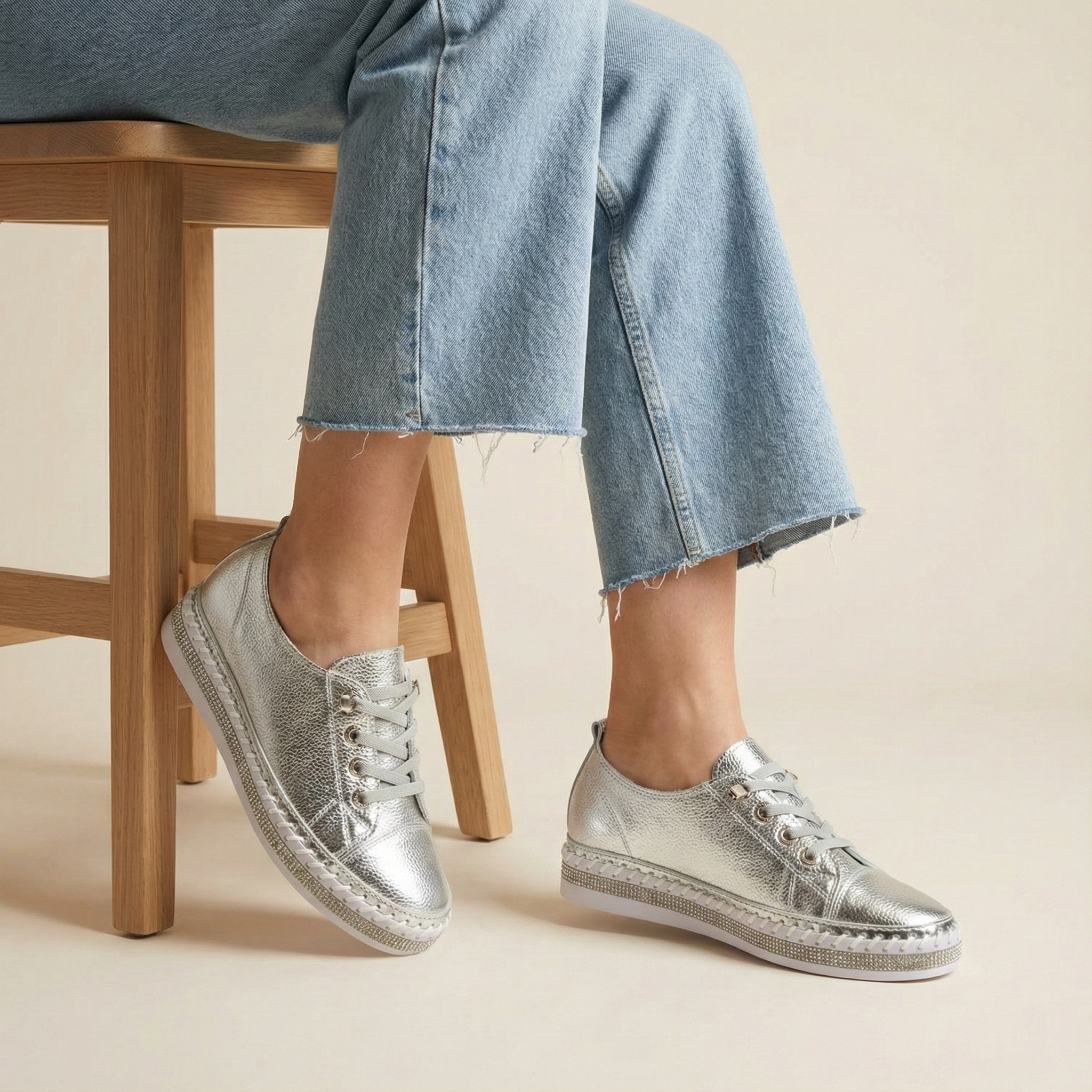 Harper Silver Crystal Trim Leather Sneaker