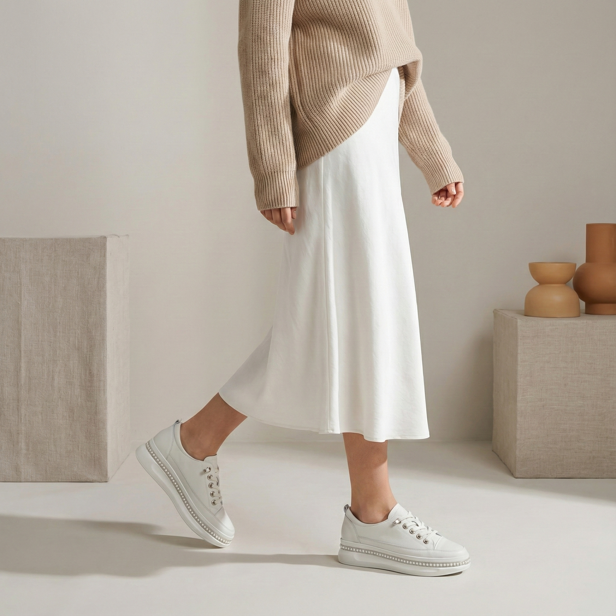 Florence Beige Pearl Platform Sneaker