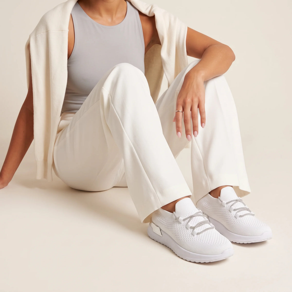 Luna White Knit Lace-Up Sneaker