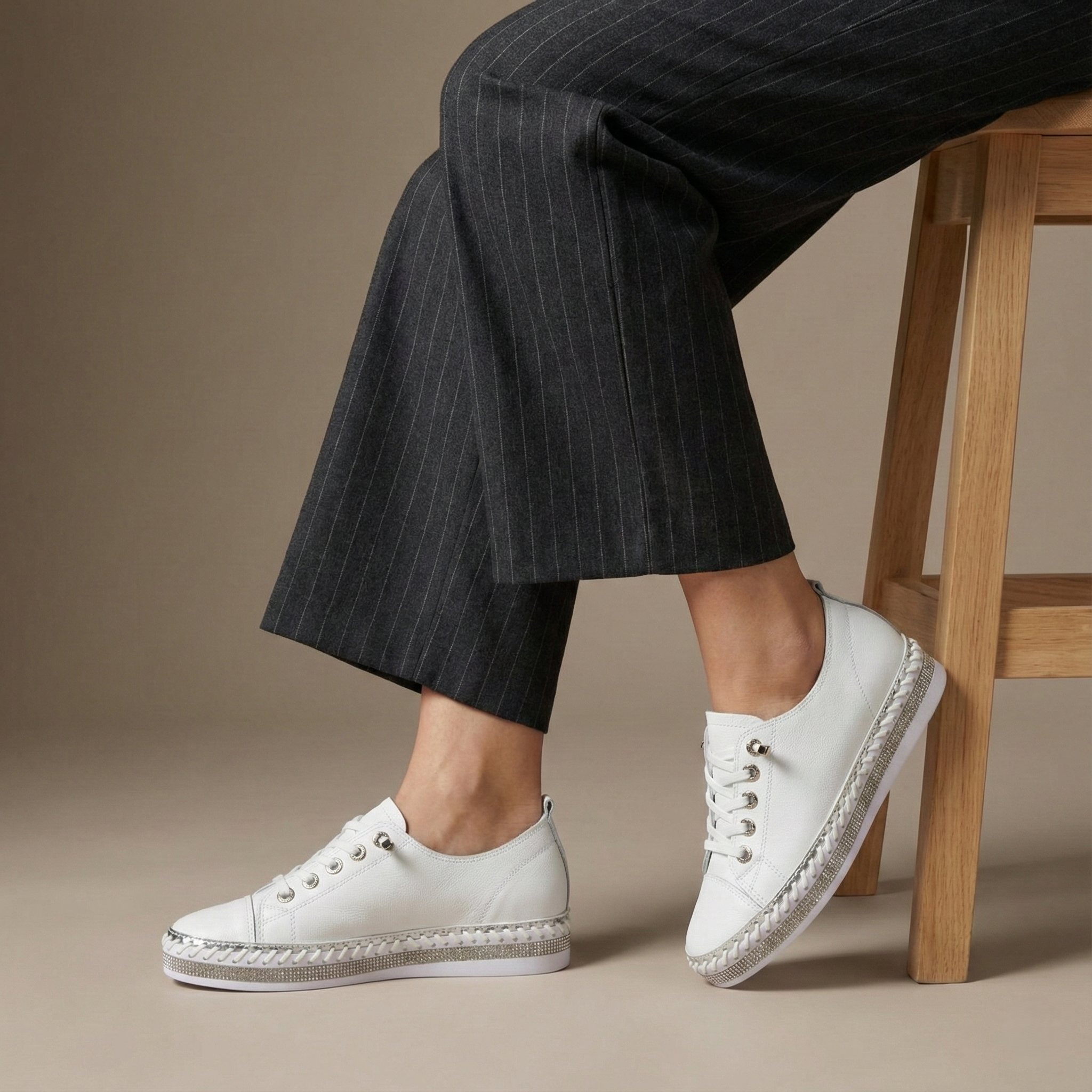 Harper White Crystal Trim Leather Sneaker