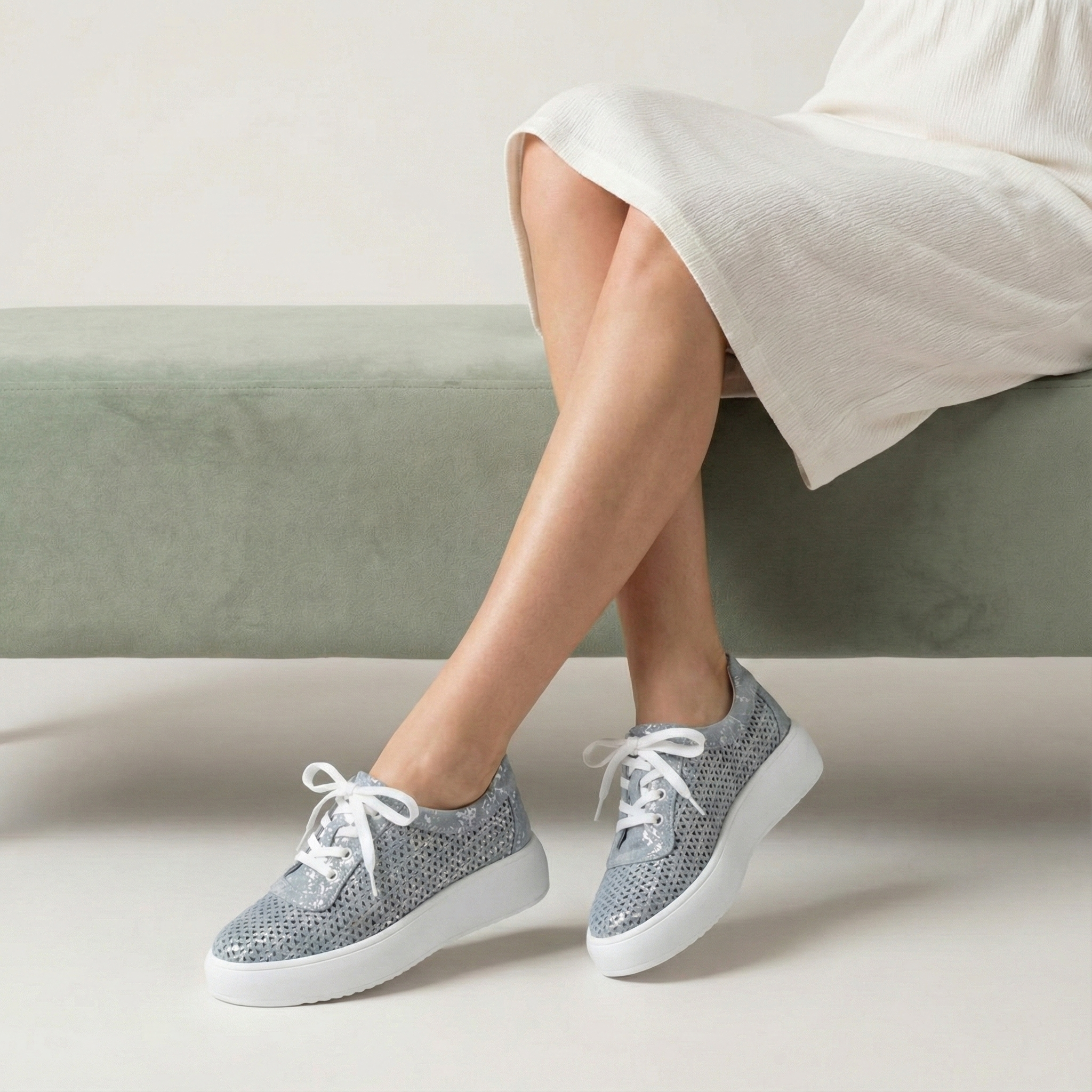 Celia Soft Blue Perforated Platform Sneaker