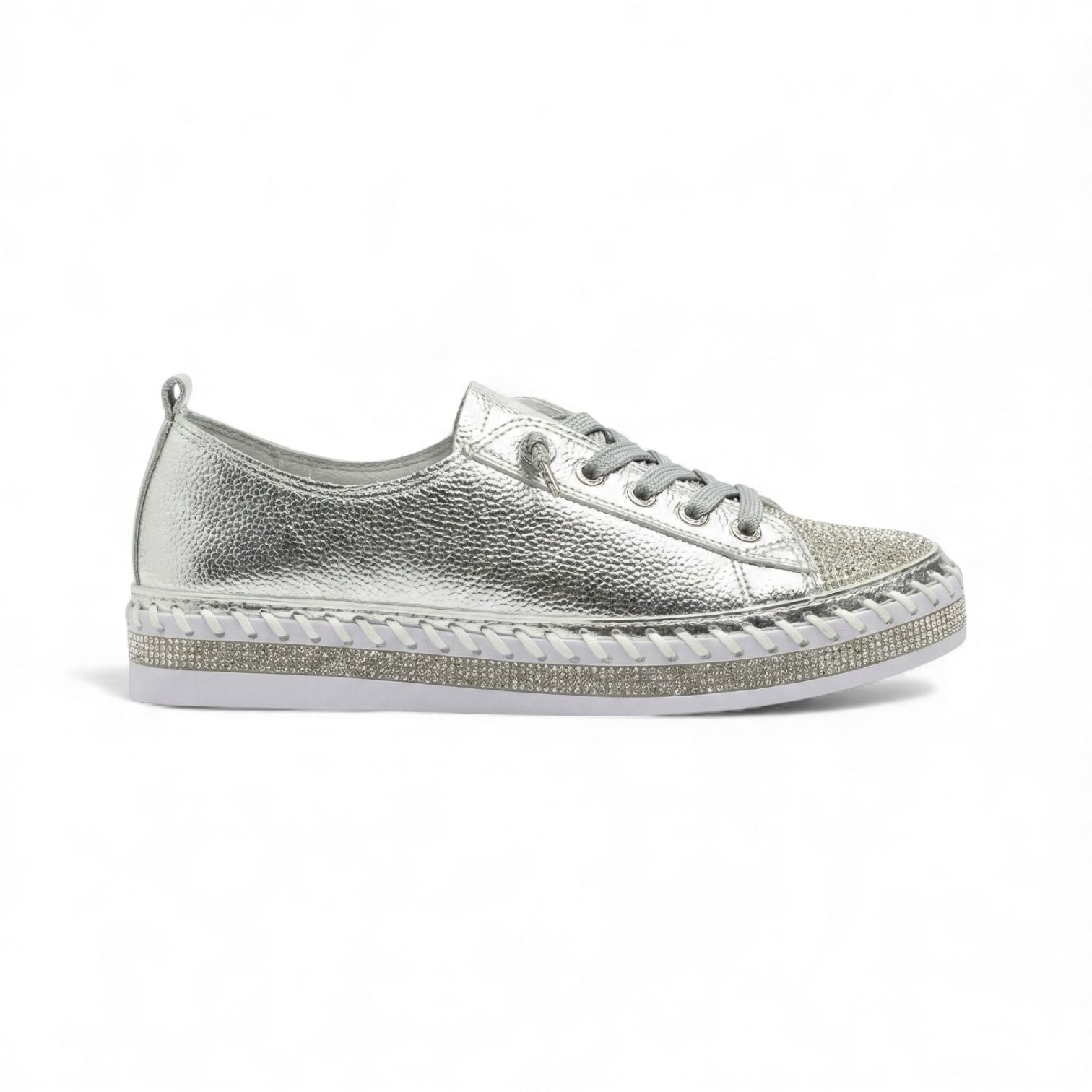 Sofia Silver Crystal Toe Leather Sneaker