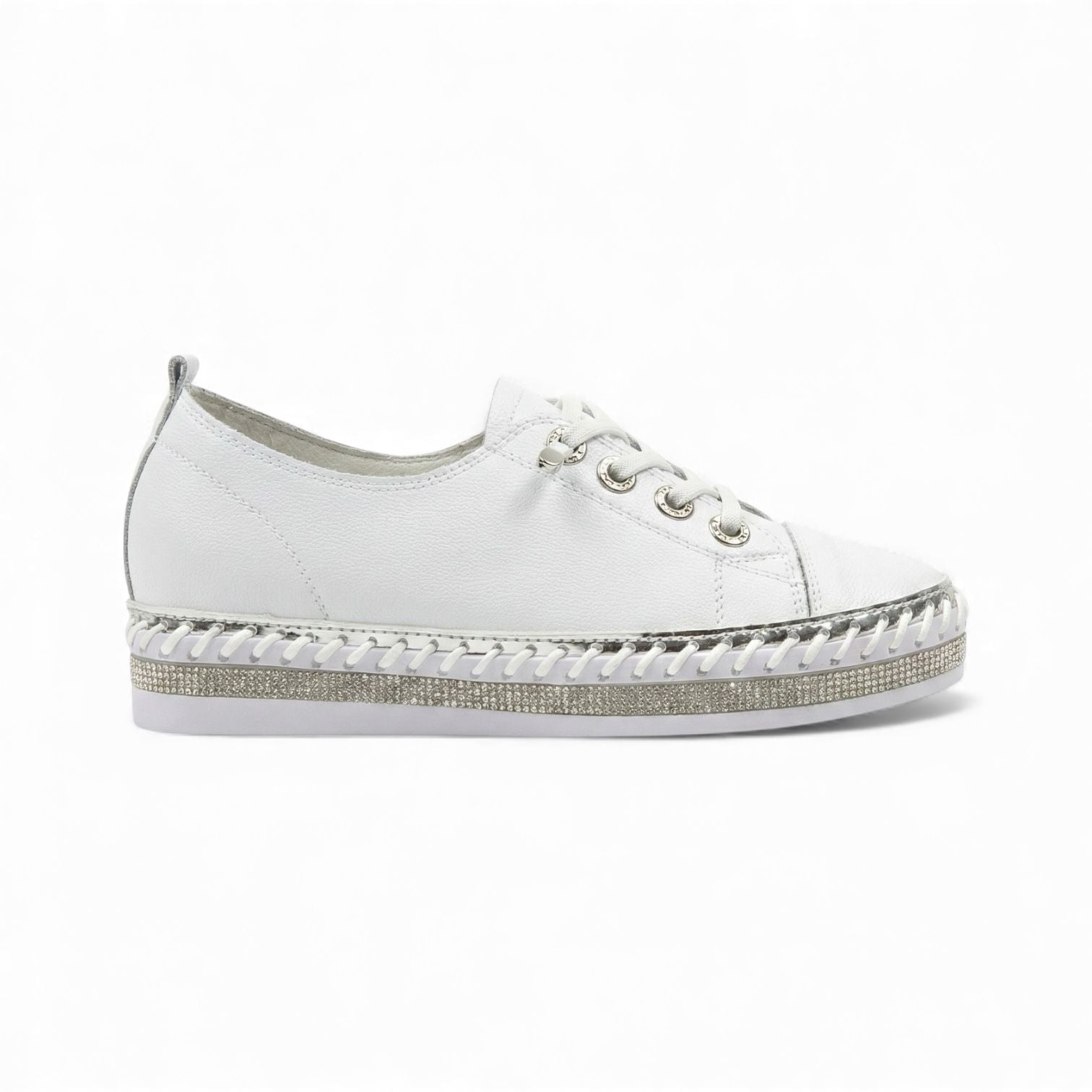 Harper White Crystal Trim Leather Sneaker