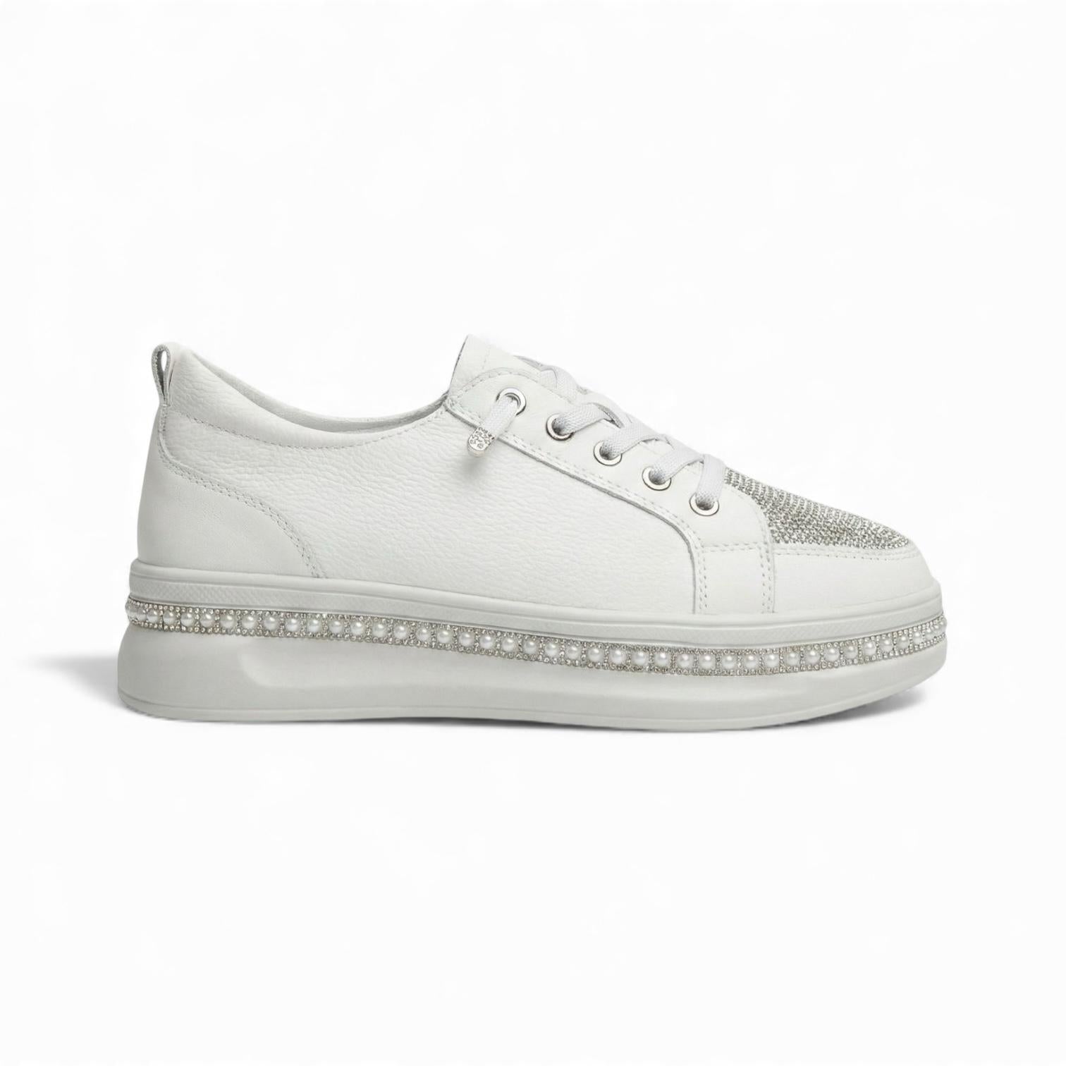 Matilda Beige Crystal Toe Platform Sneaker