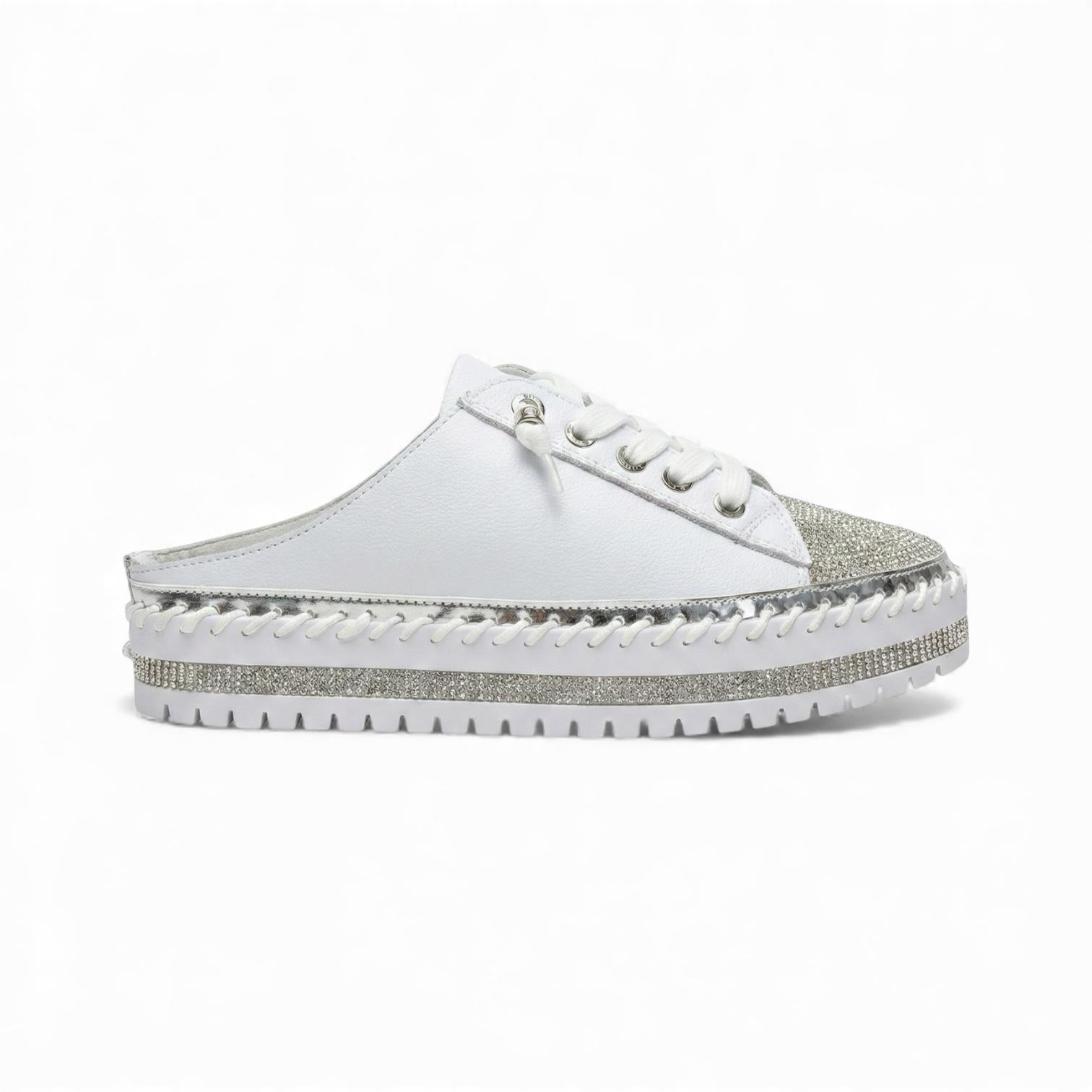 Mila White Sparkle Toe Mule Sneaker