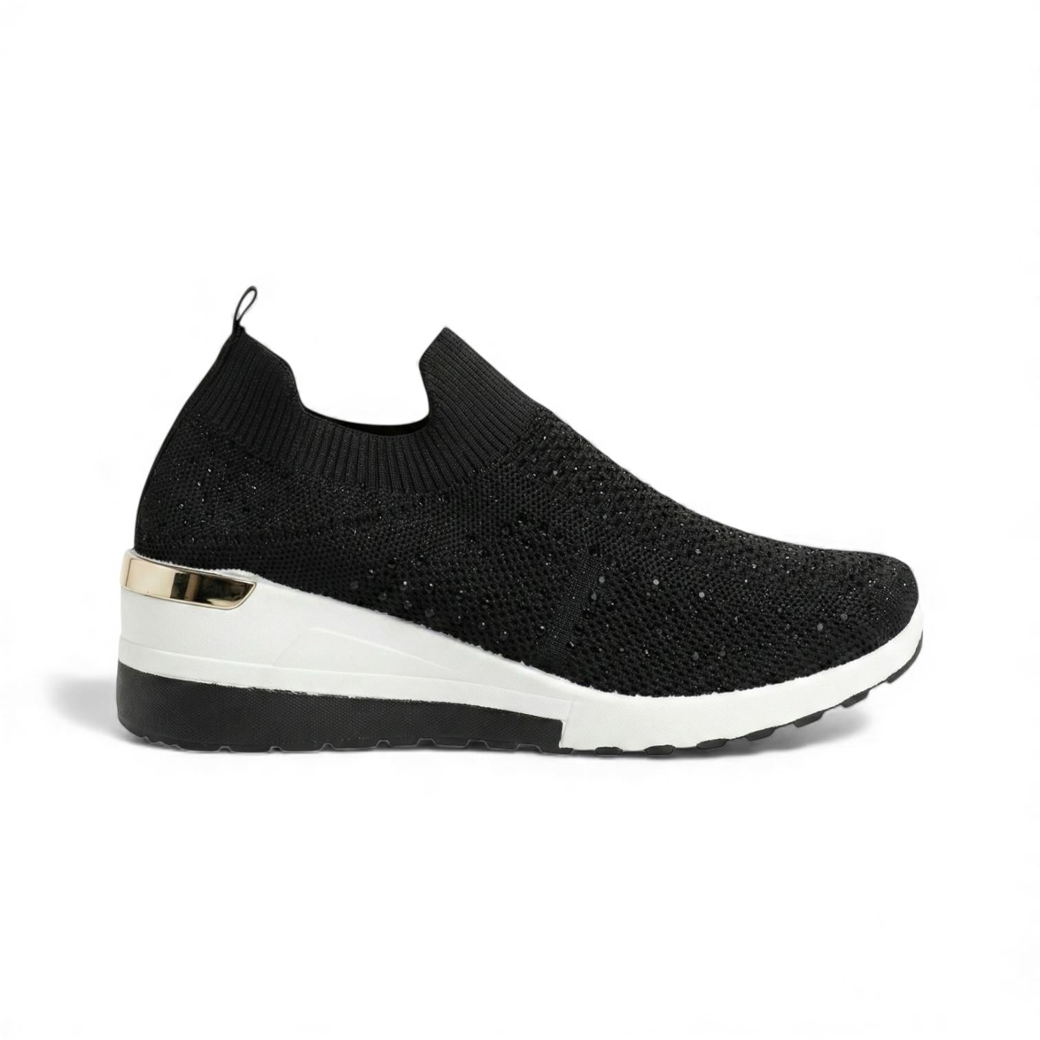 Serena Black Crystal Knit Wedge Sneaker