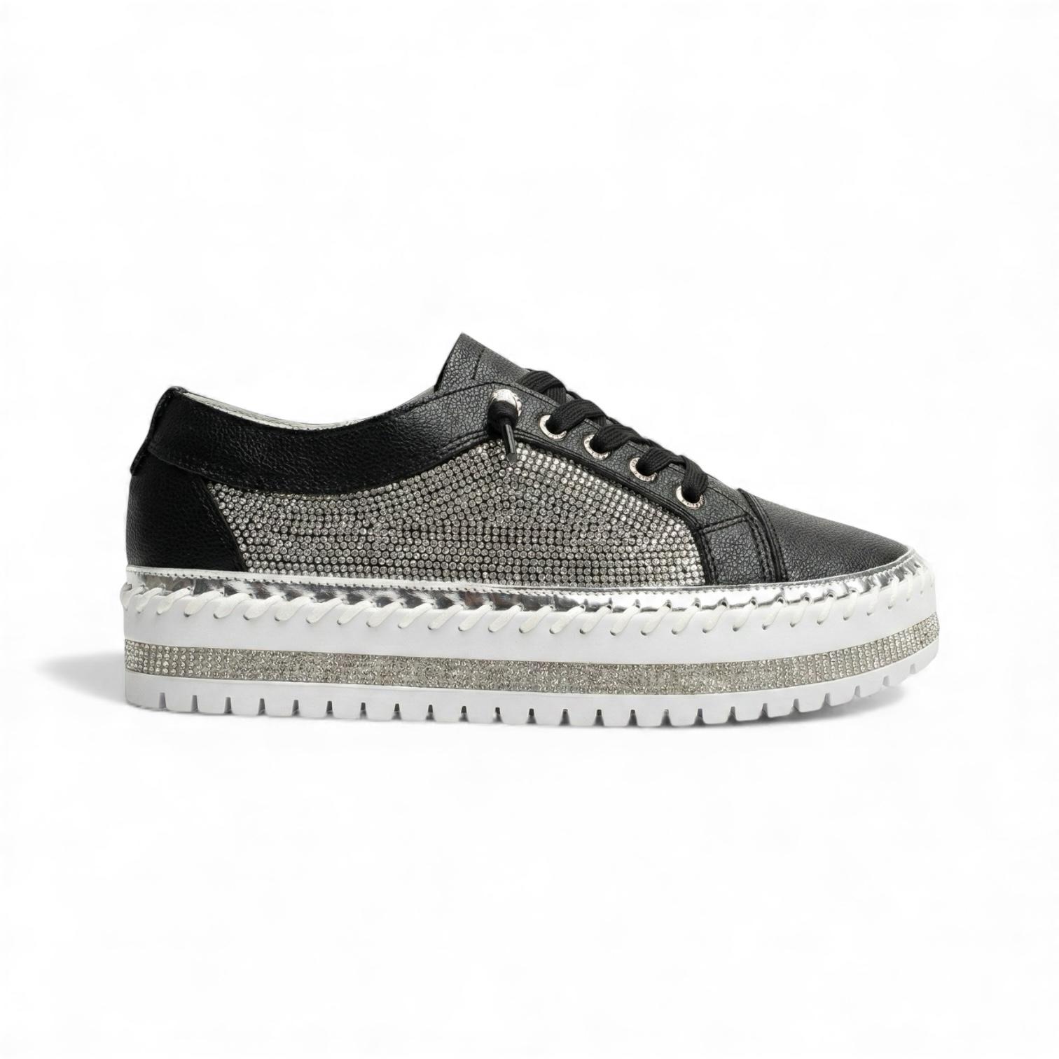Virella Black Crystal Panel Platform Sneaker
