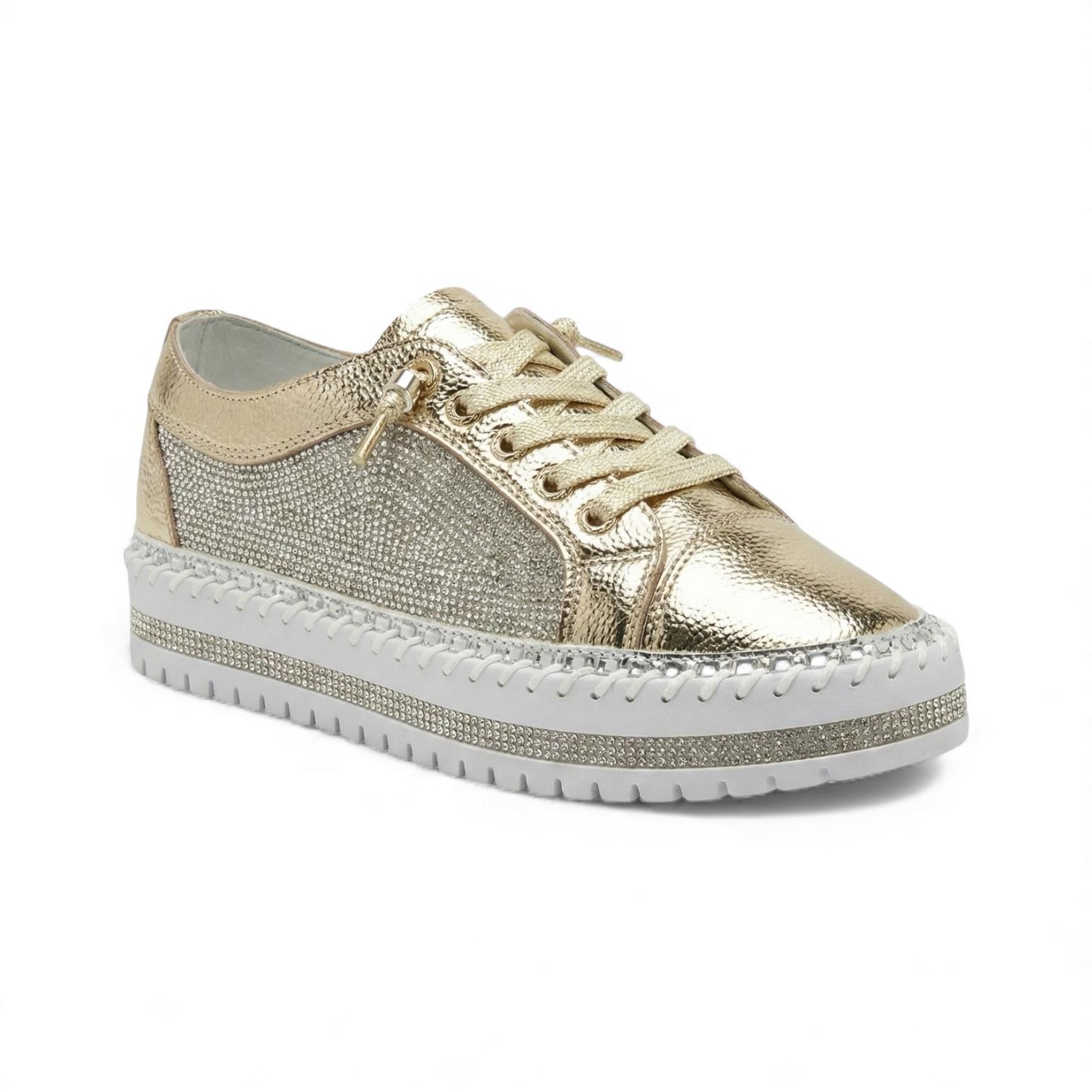 Virella Gold Crystal Panel Platform Sneaker