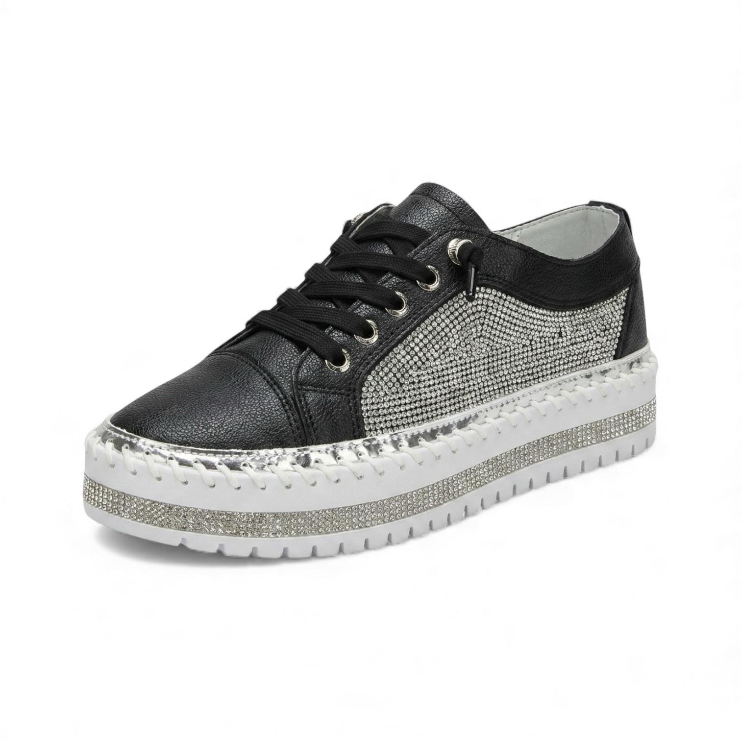 Virella Black Crystal Panel Platform Sneaker