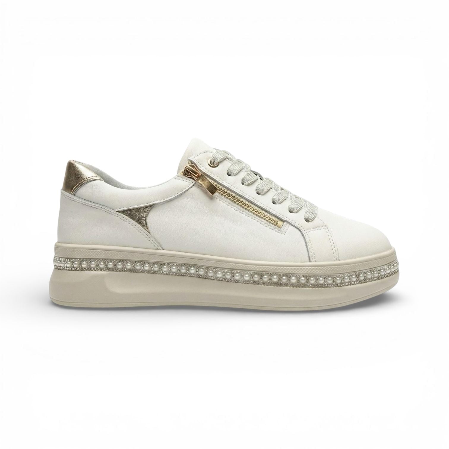 Maribel White Pearl Zip Platform Sneaker