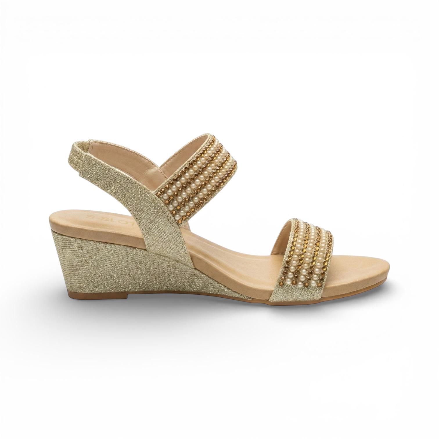 Elara Gold Embellished Wedge Sandal