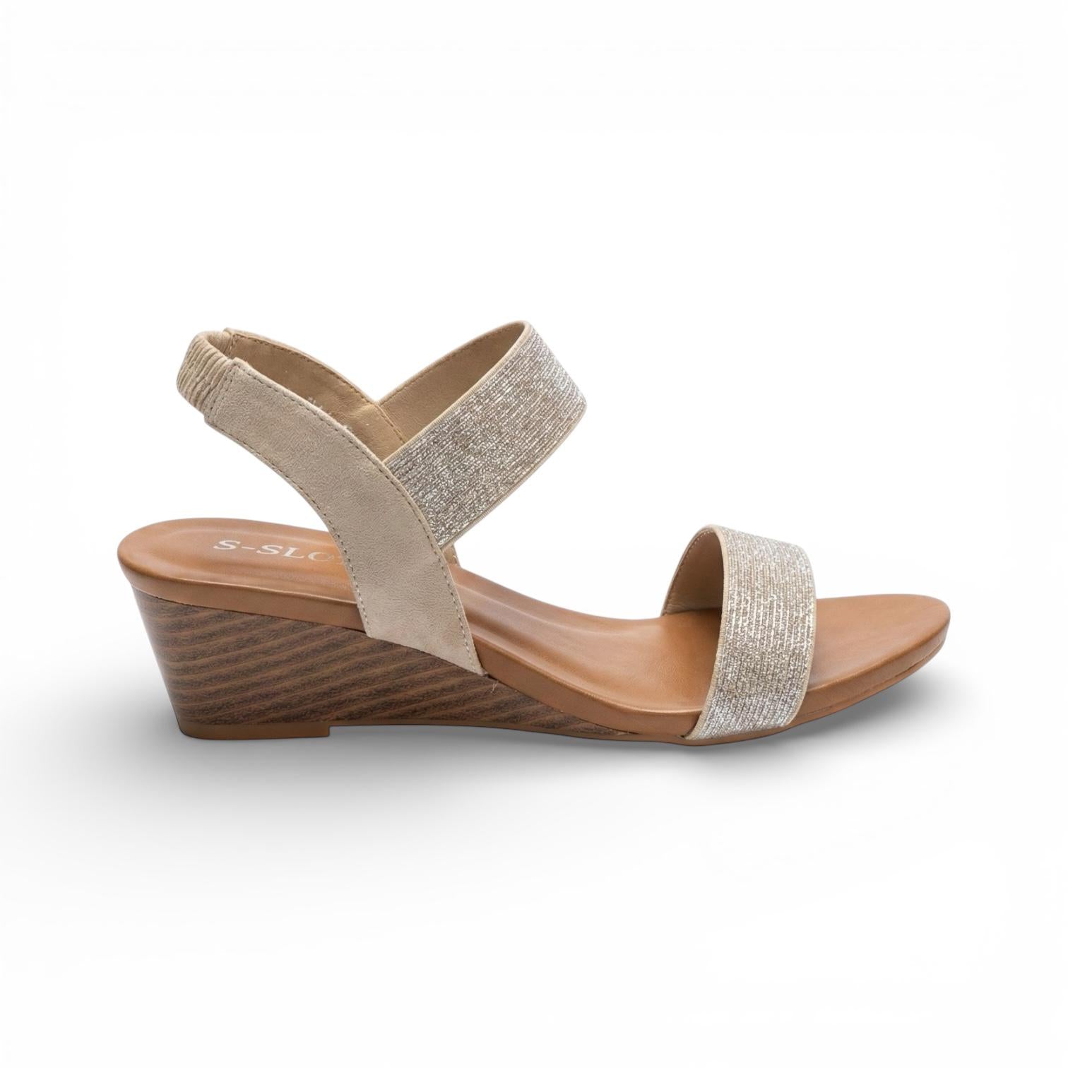 Lyra Champagne Elastic Strap Wedge Sandal