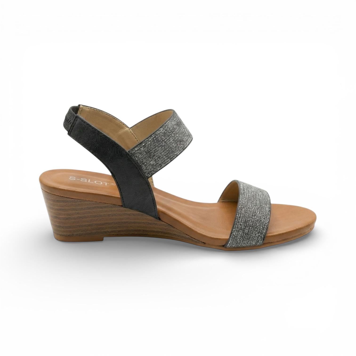 Lyra Black Elastic Strap Wedge Sandal