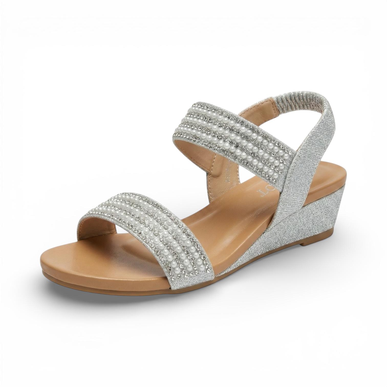 Elara Silver Embellished Wedge Sandal
