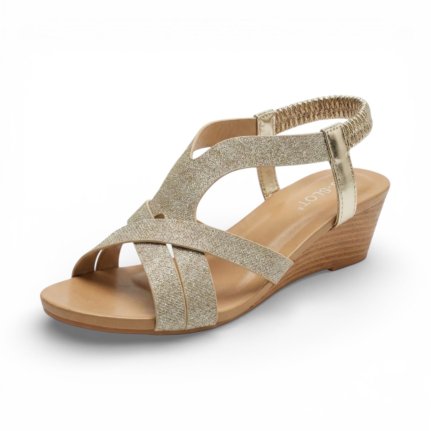 Sienna Gold Cross Strap Wedge Sandal