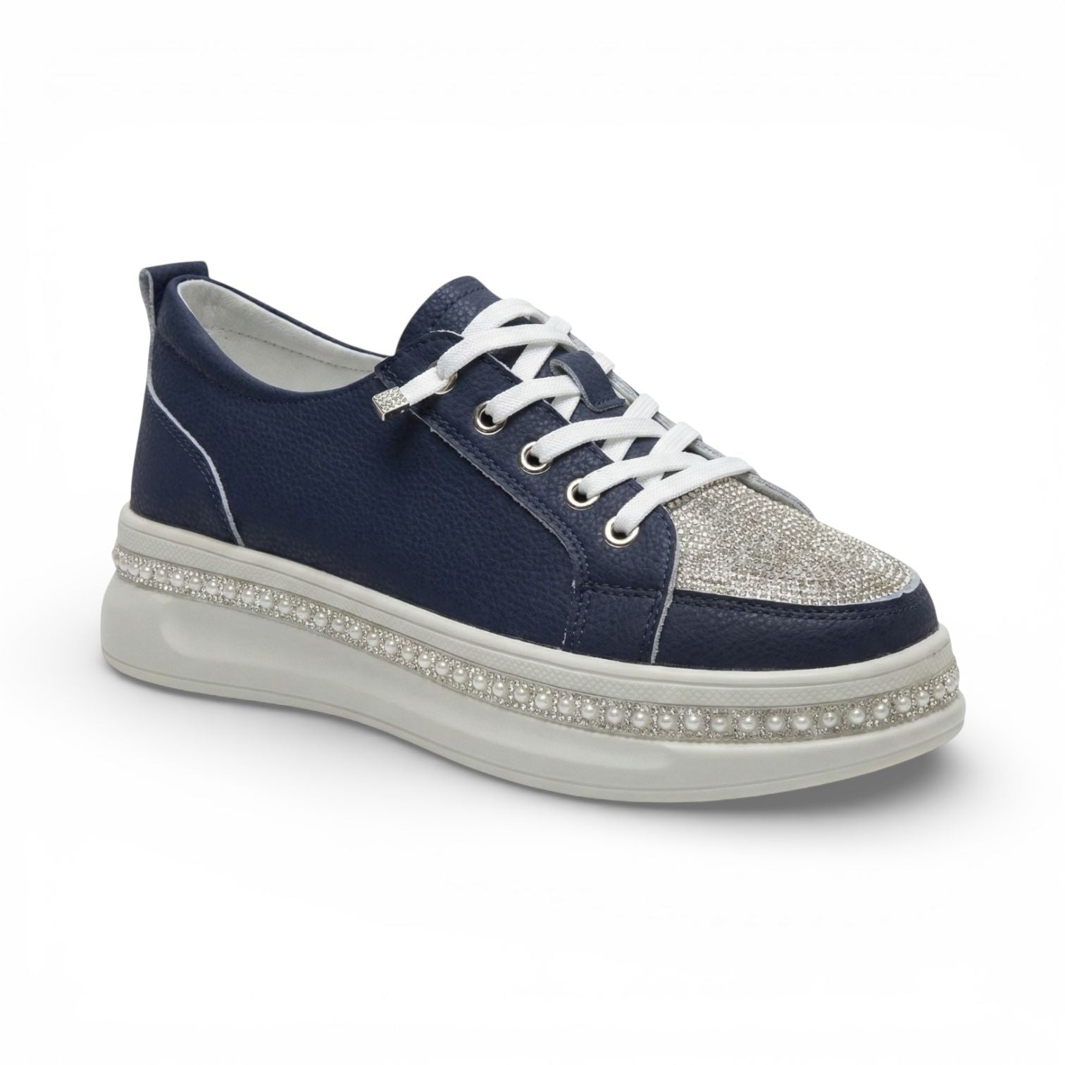 Matilda Navy Crystal Toe Platform Sneaker