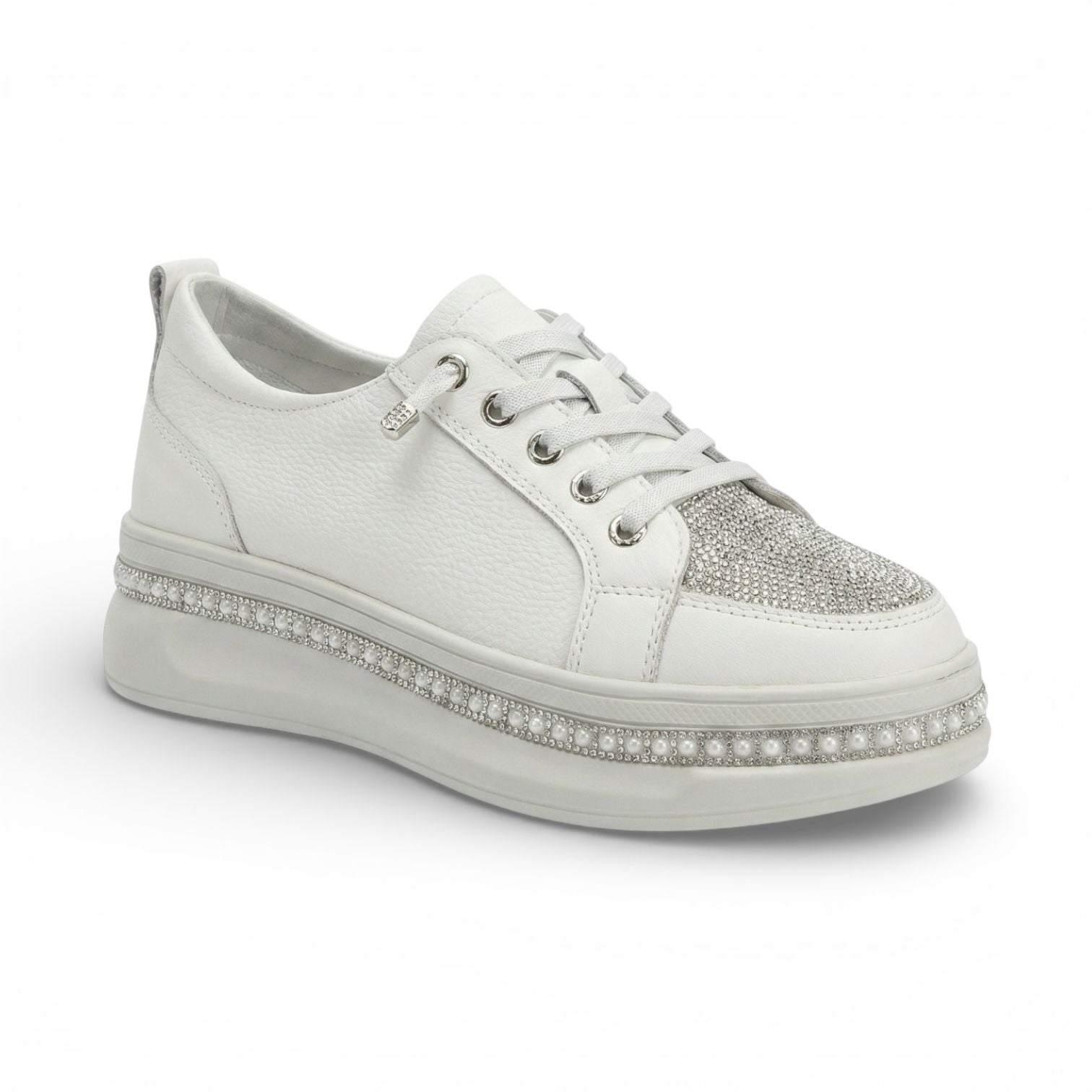 Matilda Beige Crystal Toe Platform Sneaker