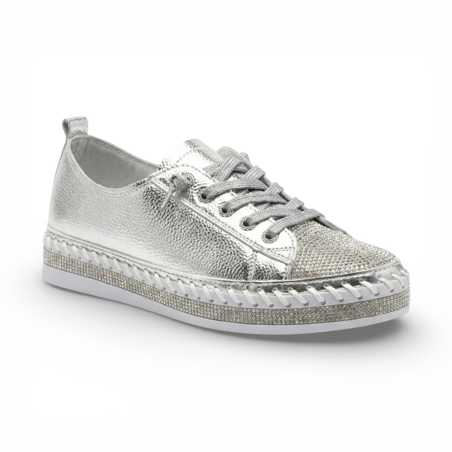 Sofia Silver Crystal Toe Leather Sneaker
