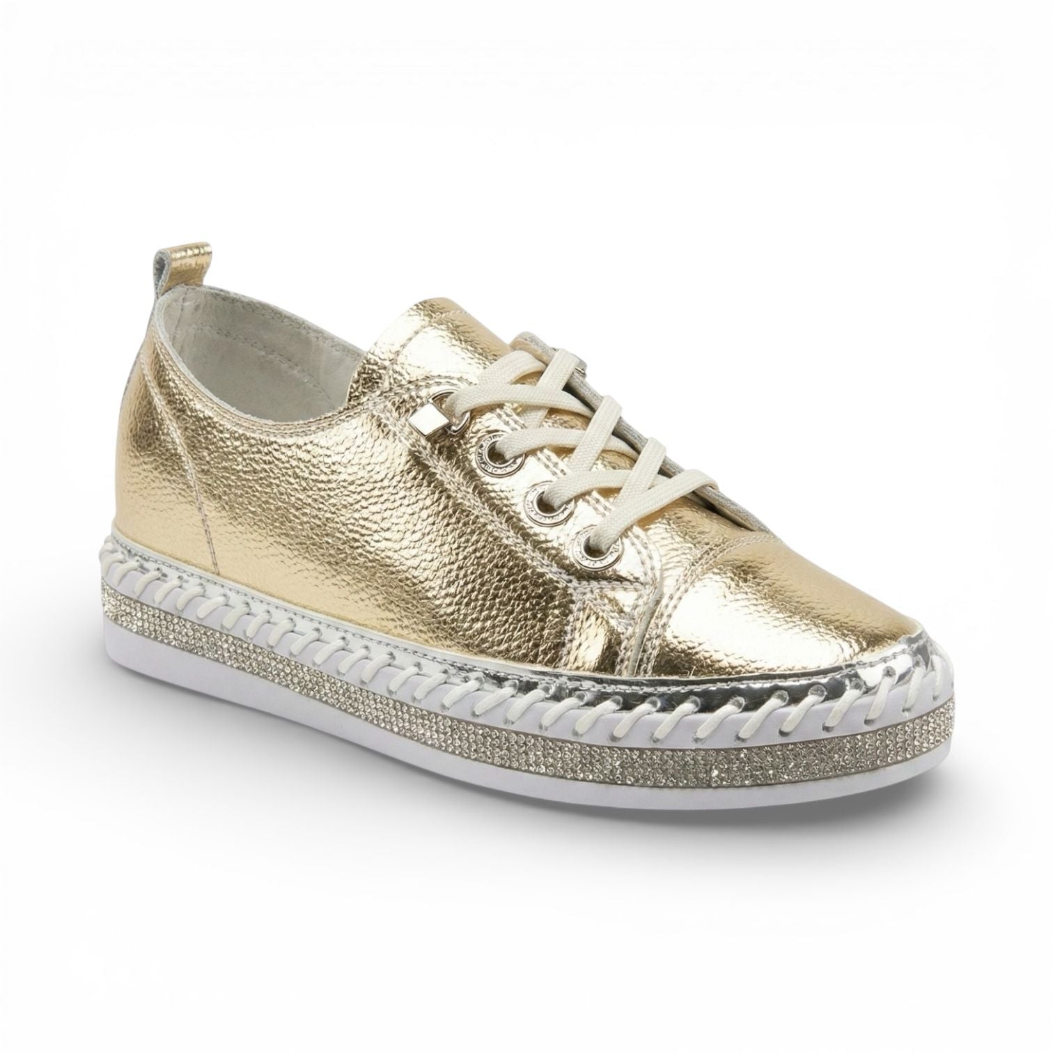 Harper Gold Crystal Trim Leather Sneaker